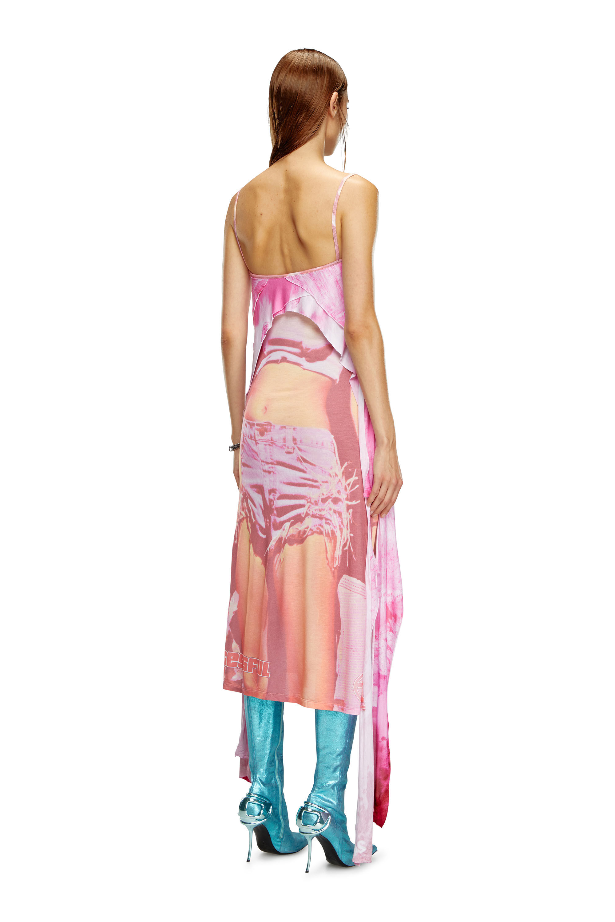 Diesel - D-MALORY-LONG, Female's Midi dress with asymmetric overlay in Pink - 3