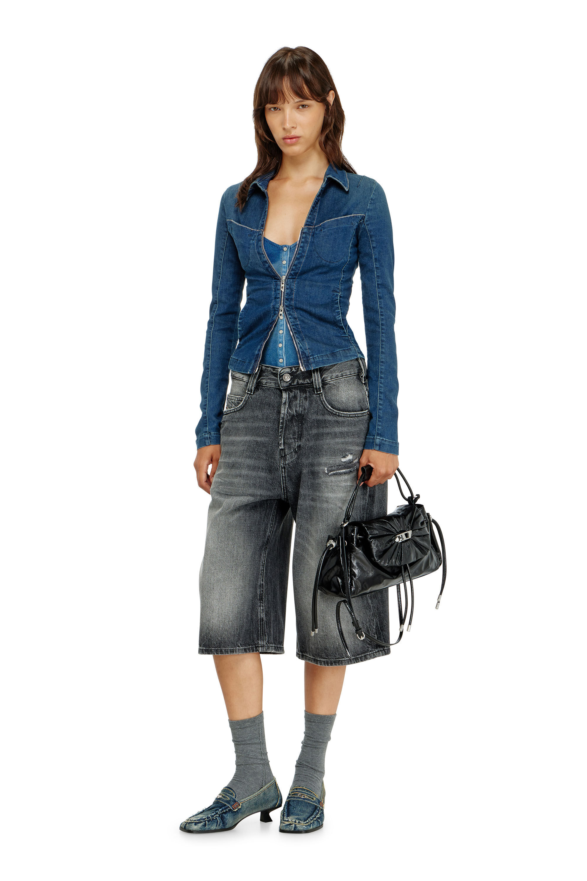 Diesel - DE-QUINOR-S1, Camisa con cremallera completa en denim Mujer in Azul marino - 1