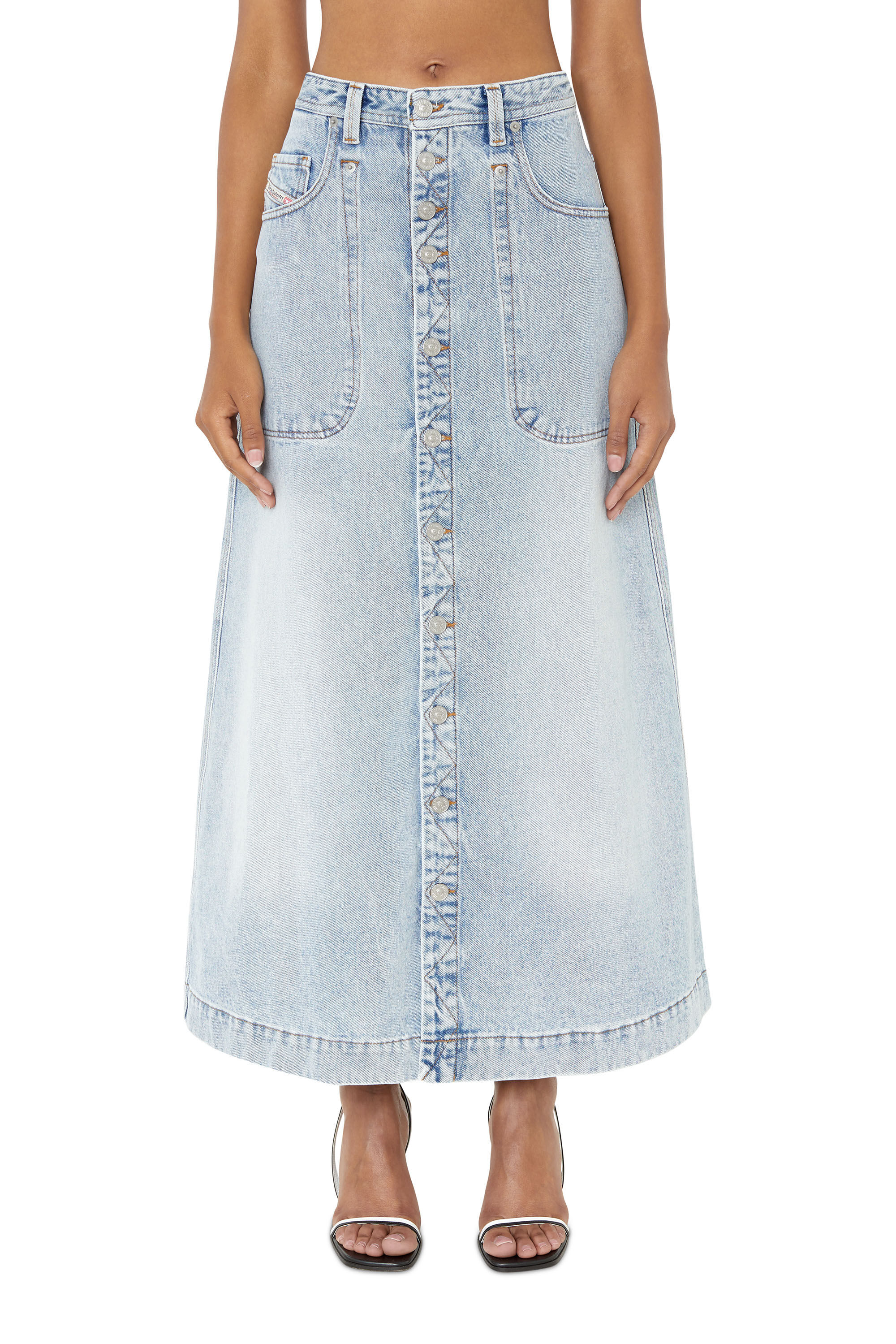 Diesel - DE-ALBUS-L A-LINE LONG SKIRT, Jupe trapèze en denim Femme in Bleu - 3