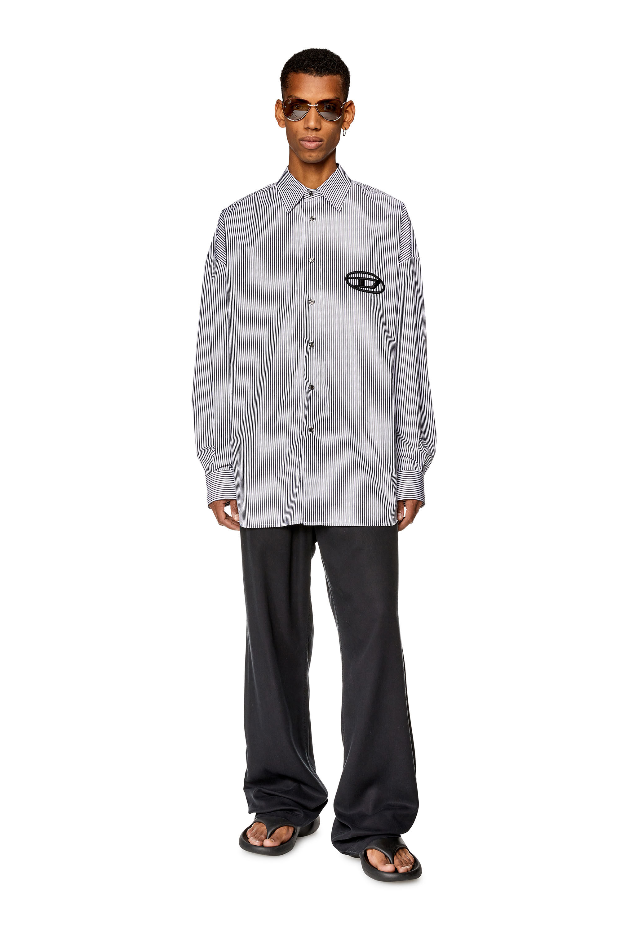 Diesel - S-DOUBER, Male's Loose fit shirt with embroidered logo in Black - 1