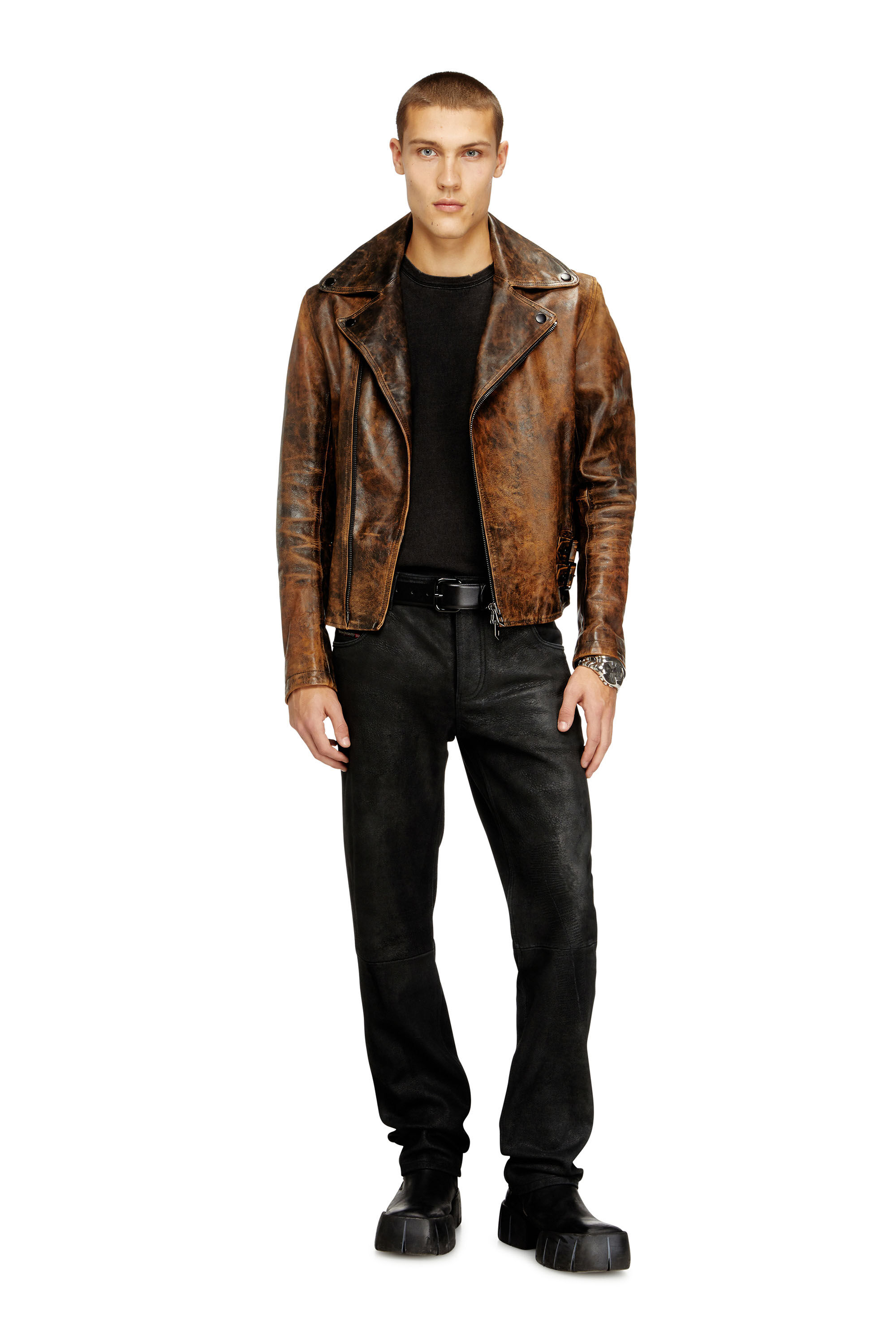 Men's Jean-cut leather pants | Black | Diesel