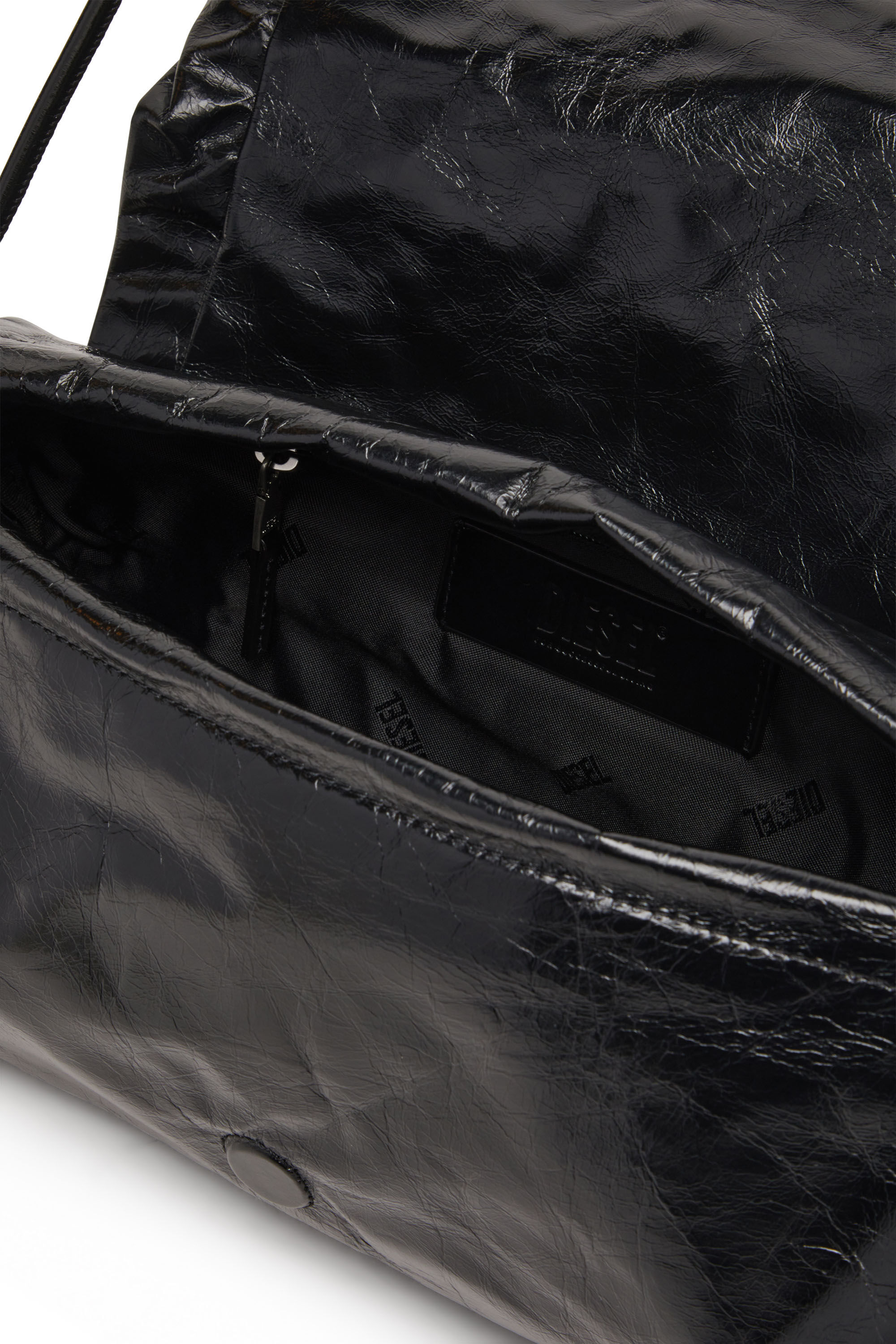 Women's Scrunch-D-Shoulder bag in scrunched shiny leather | Black