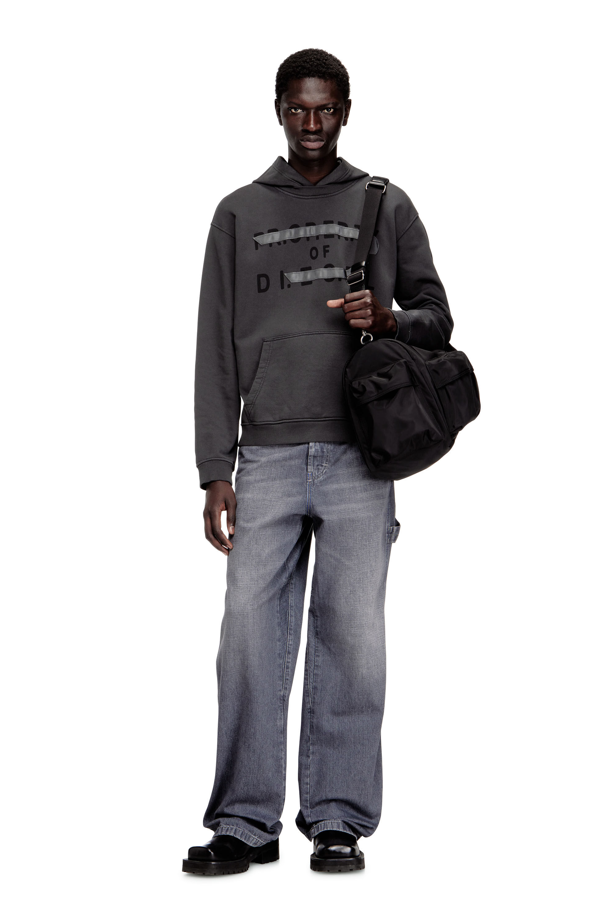 Men's Cotton hoodie with D appliqué | Grey | Diesel