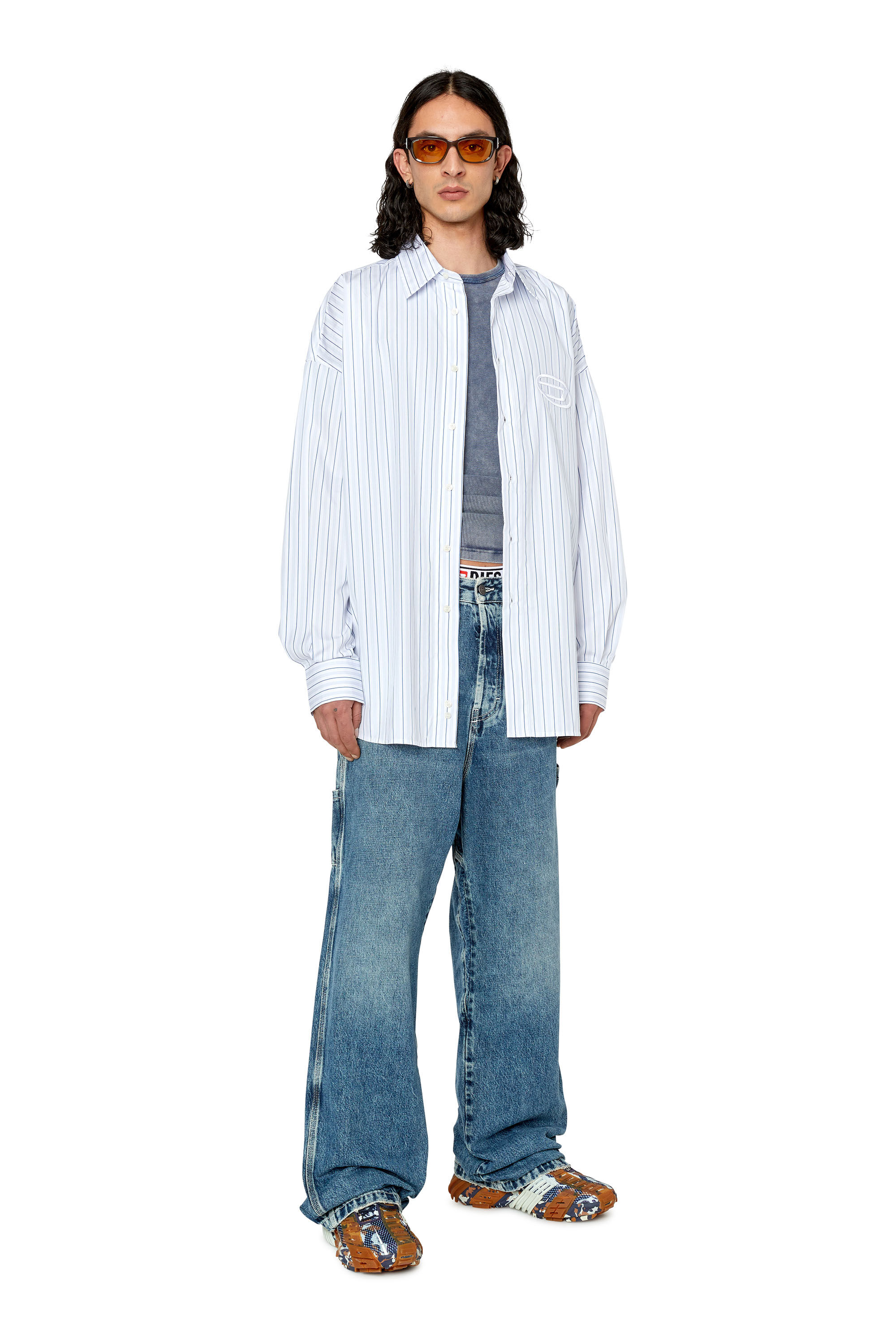 Diesel - S-DOUBLY-STRIPE, Chemise en coton fin avec motif à rayures Homme in Polychrome - 1