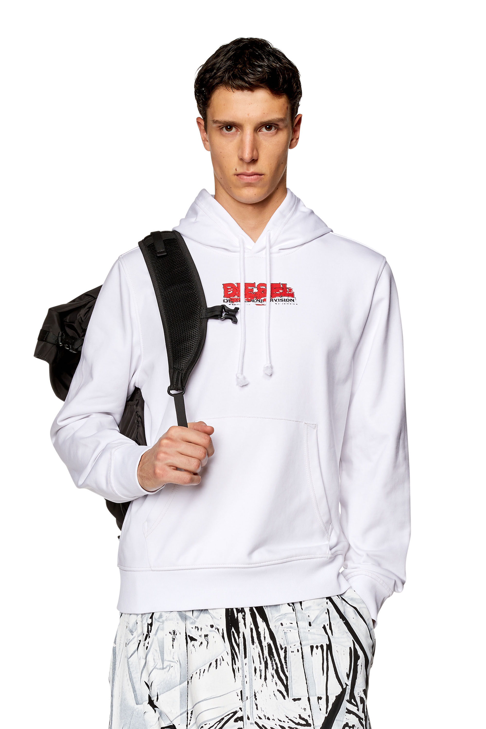 Men's Hoodie with glitchy logo | White | Diesel