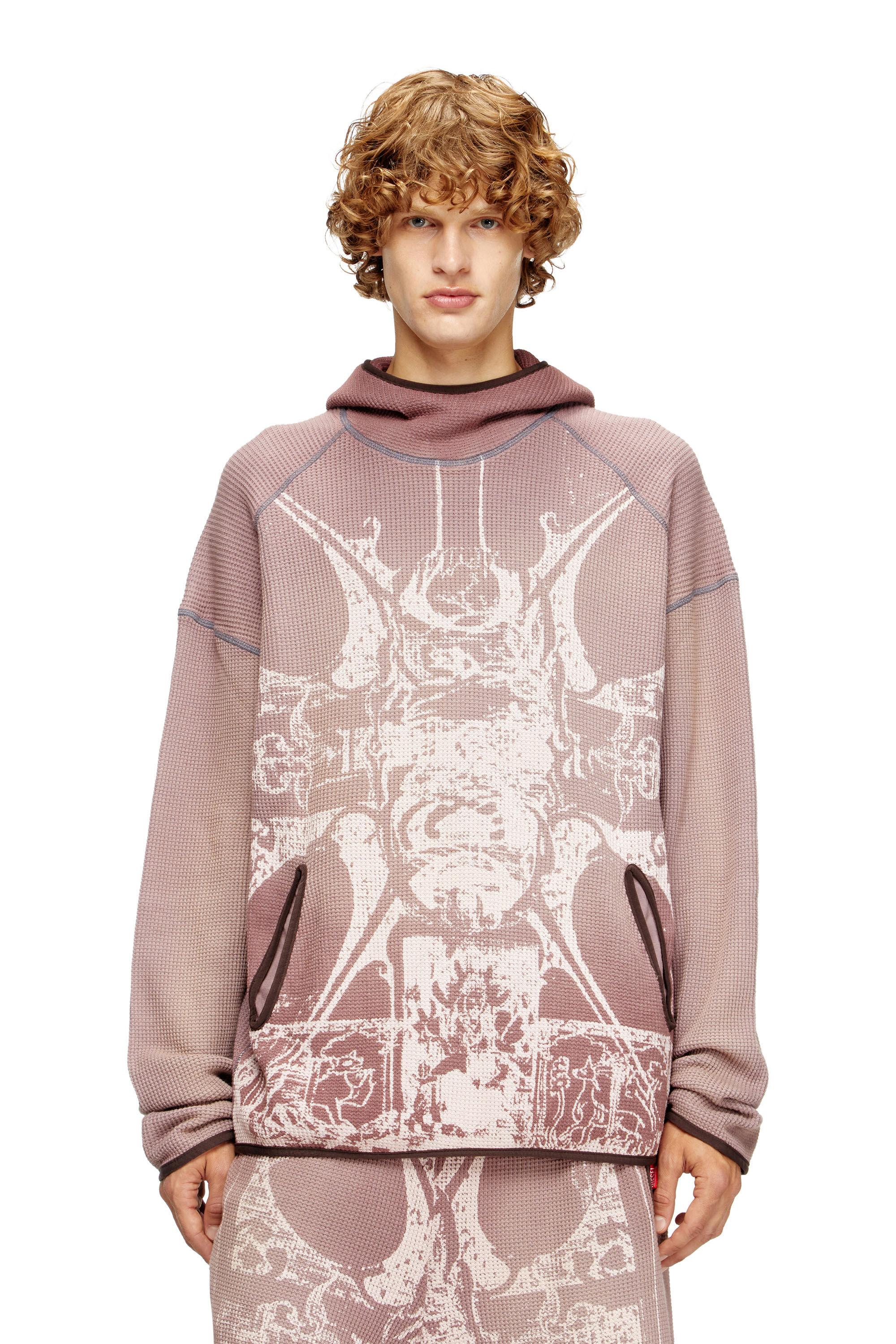 Diesel - S-WAF-HOOD-NEW, Sweat-shirt à capuche délavé en tissu gaufré avec imprimé graphique Homme in Violet - 3