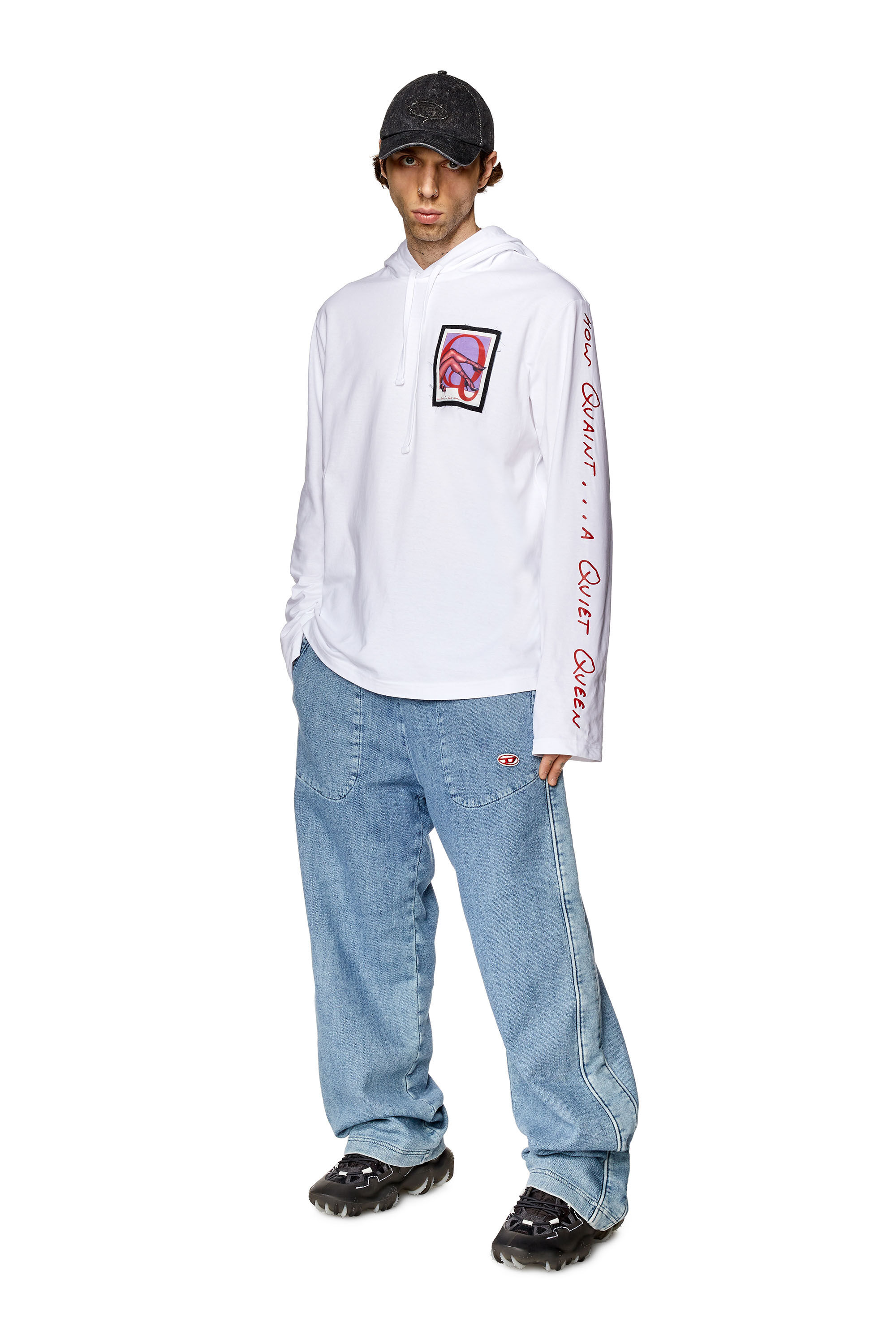 Diesel - PR-T-CRANE-LS-HOOD, Unisex's Hoodie with patches and lettering in White - 1