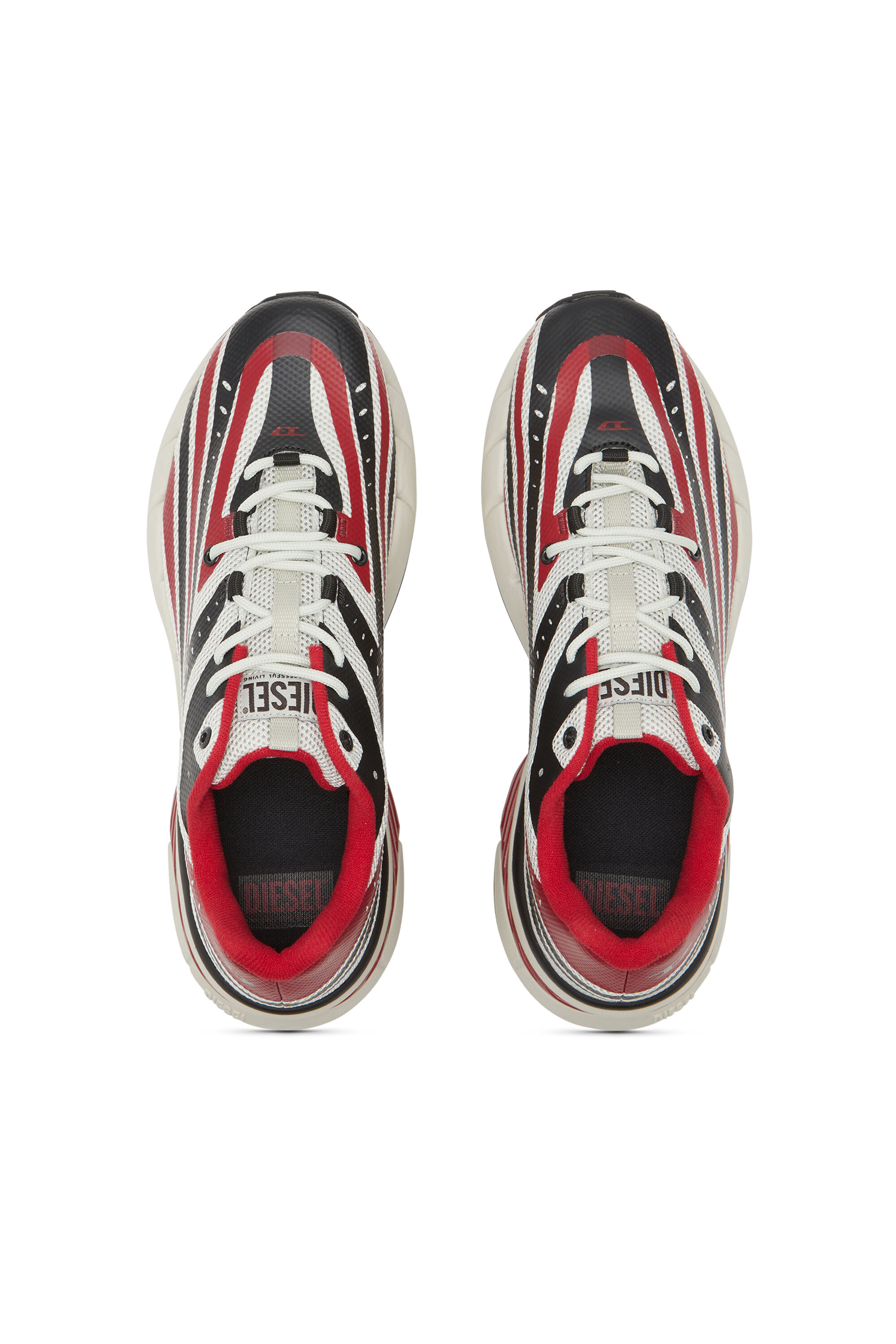 Diesel - D-AIRSPEED LOW, Male's D-Airspeed Low-Striped sneakers in coated mesh in Black/Red - 4