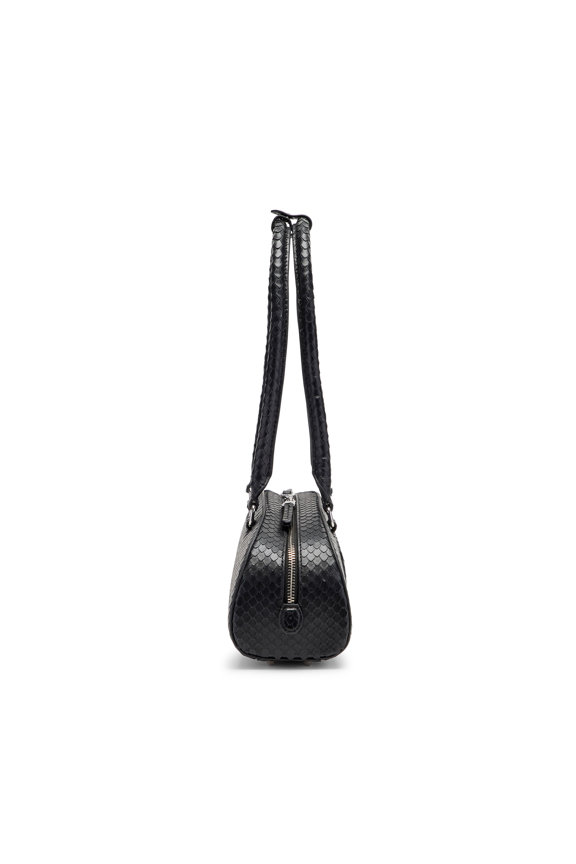 Diesel - 1DR DOME SHOULDER EW, 1DR Dome-Sac bowling allong&eacute; en cuir textur&eacute; Femme in Noir - 4