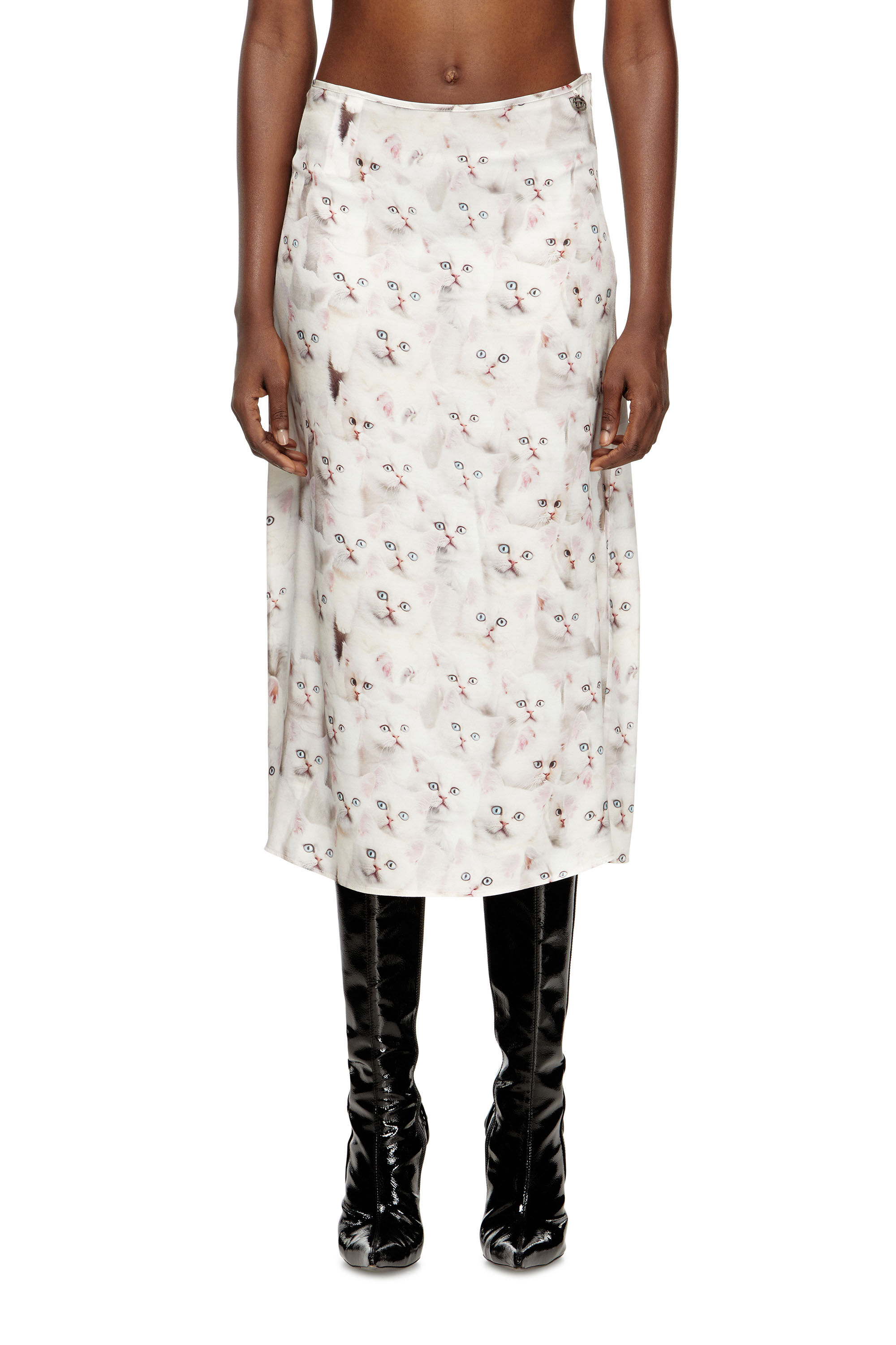 Women's Midi skirt in viscose with all-over print | White | Diesel