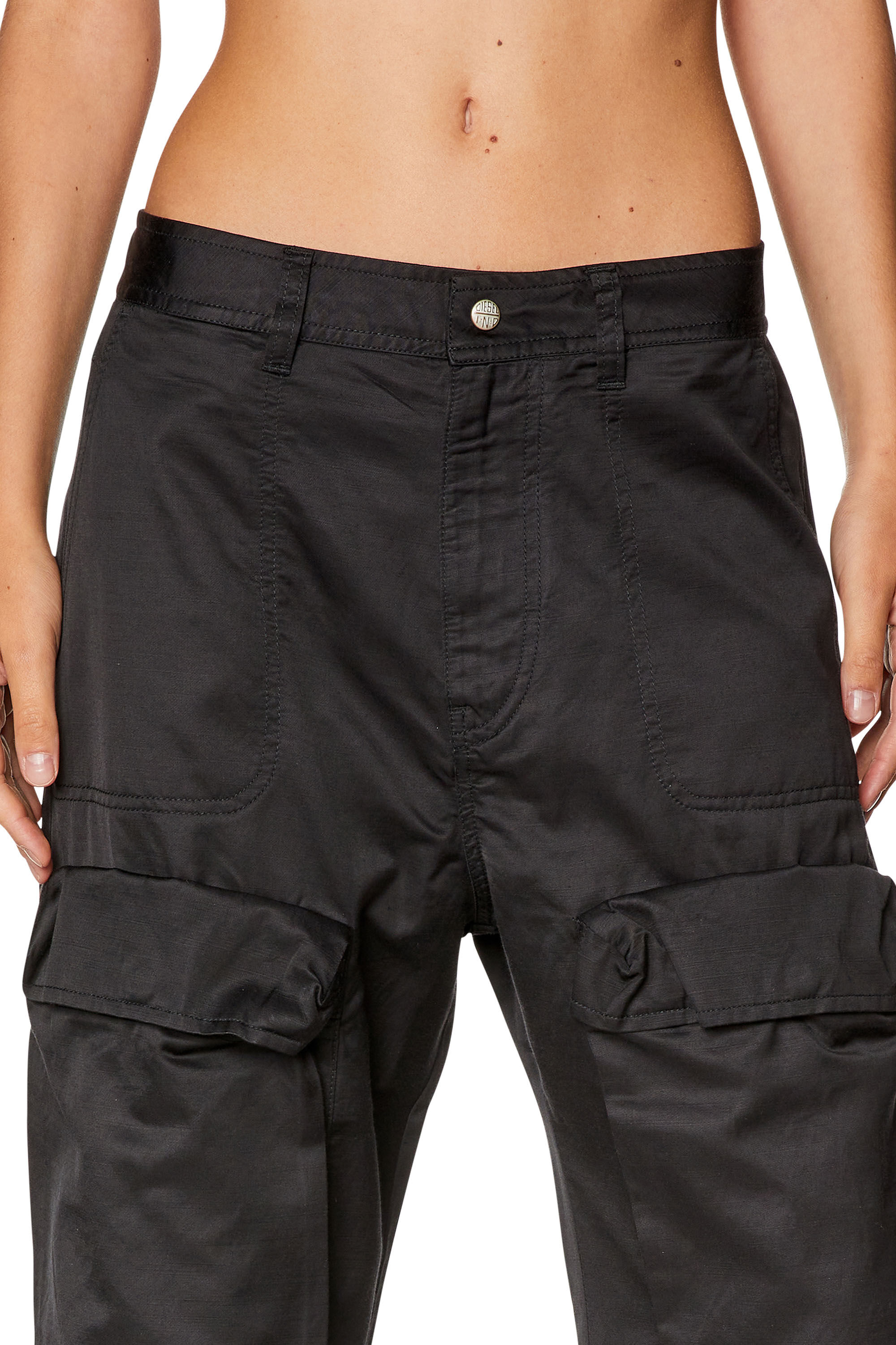 Diesel - P-MALVAROSA-NEW, Female's Cargo pants in slub satin in Black - 4