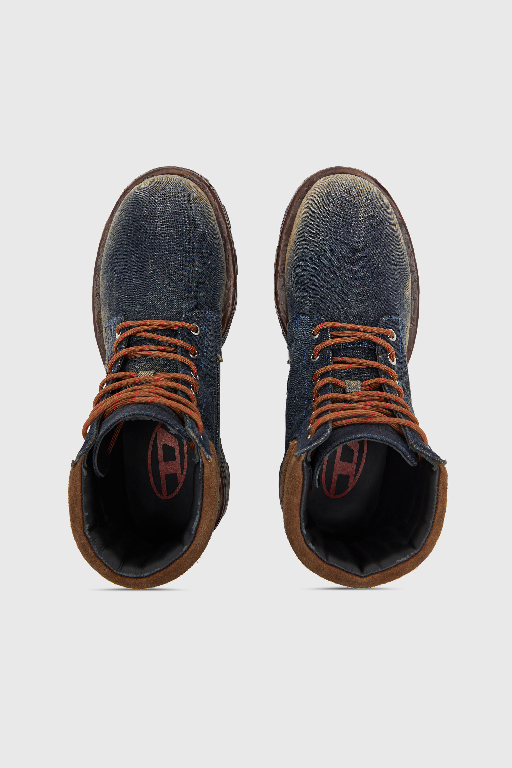 Women's D-Hammer-Combat boots in denim and suede | Blue | Diesel