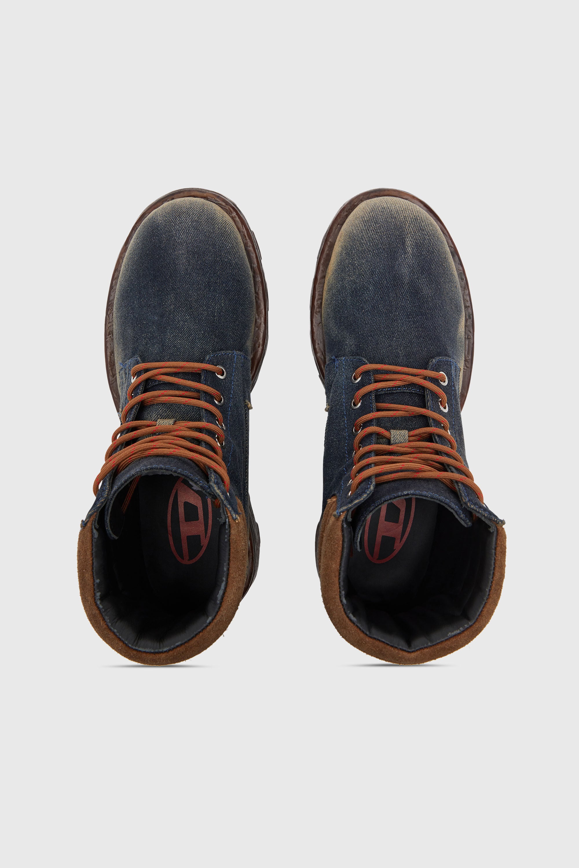 Diesel - D-HAMMER LACE UP W, D-Hammer-Botas de combate en denim y ante Mujer in Azul marino - 4