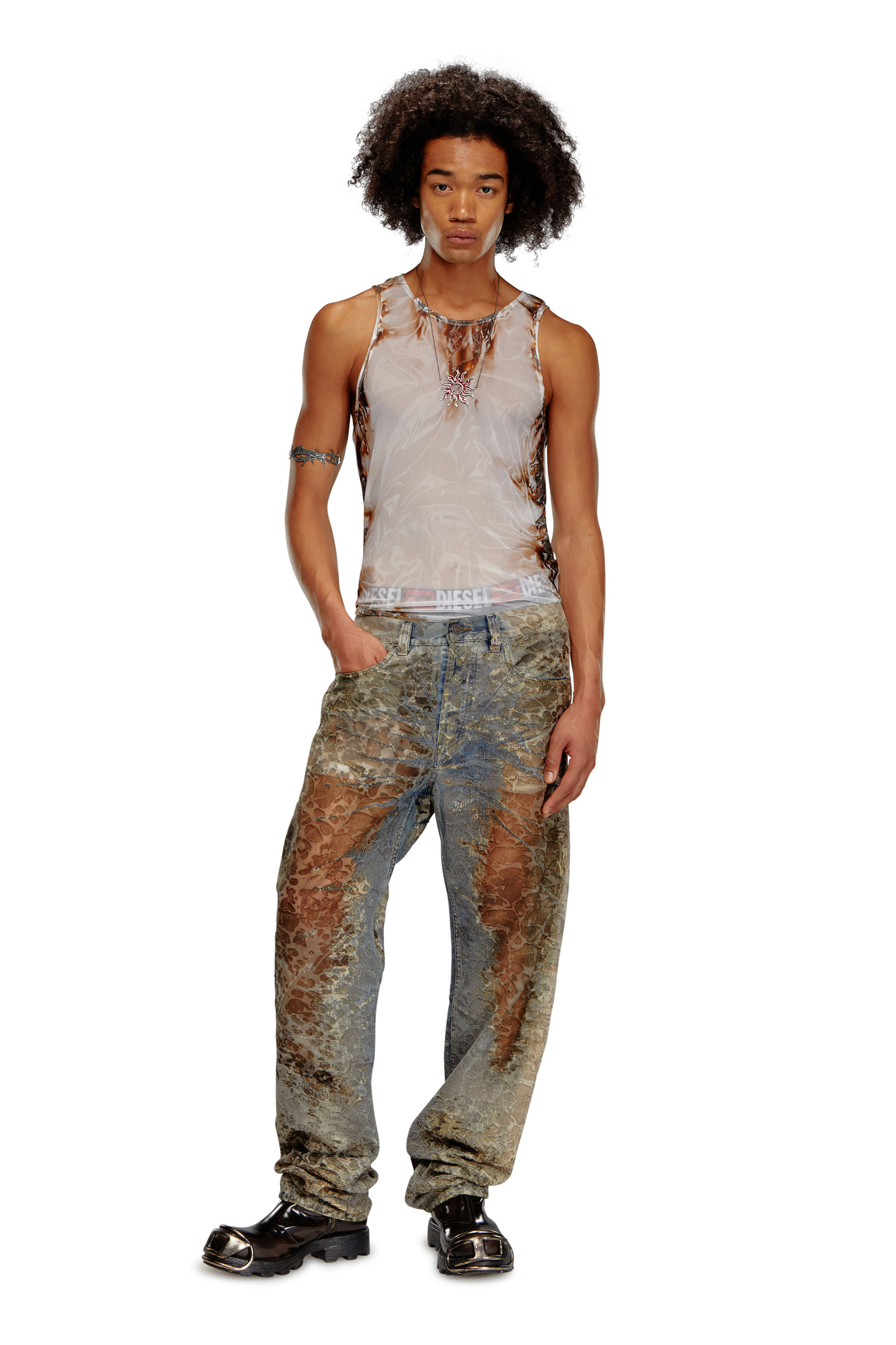 Diesel - T-LIFTY-BURN-ART, Male's Tulle tank with burning plastic print in Light Grey - 1