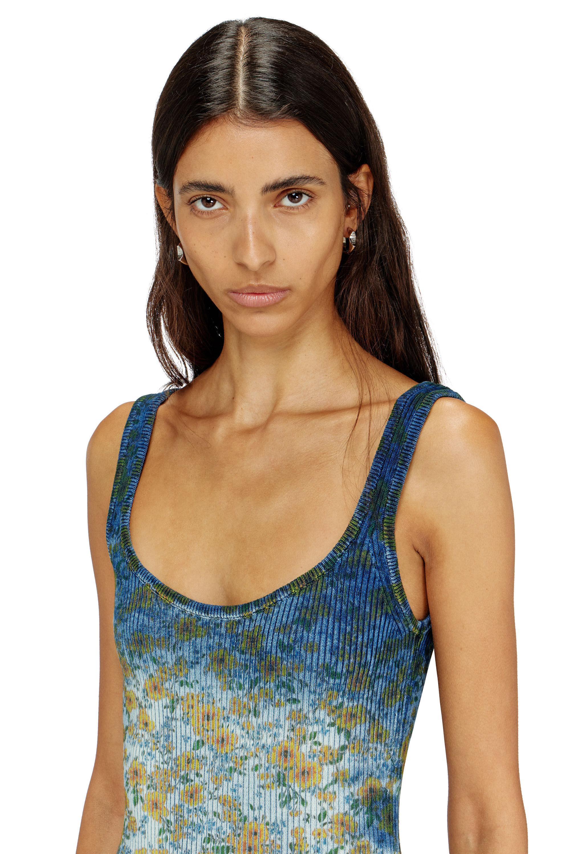 Diesel - M-EGITA, Vestido midi de canal&eacute; con efecto de rayos X floral Mujer in Azul marino - 5