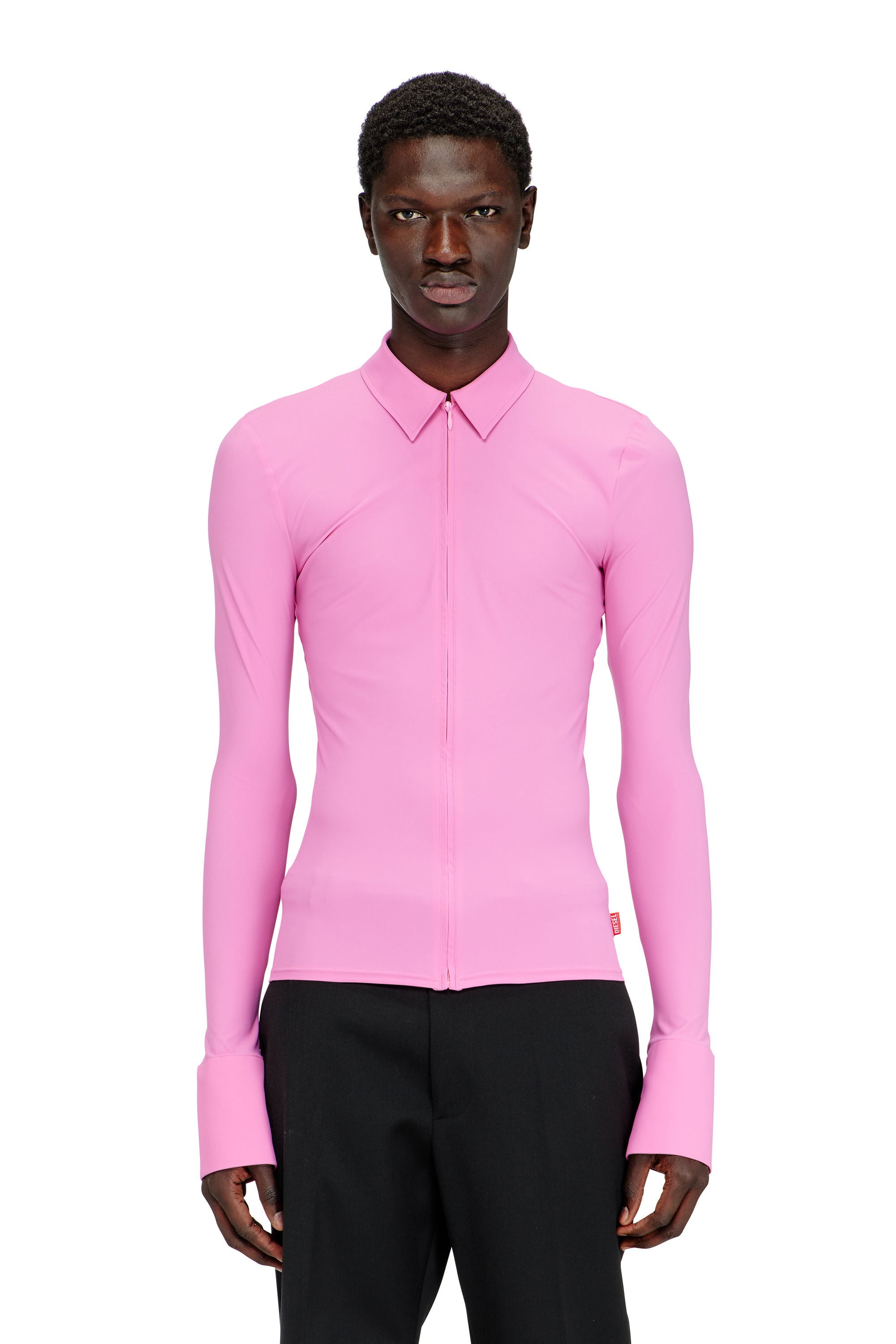 Men's Second-skin zip shirt in Lycra | Pink | Diesel US
