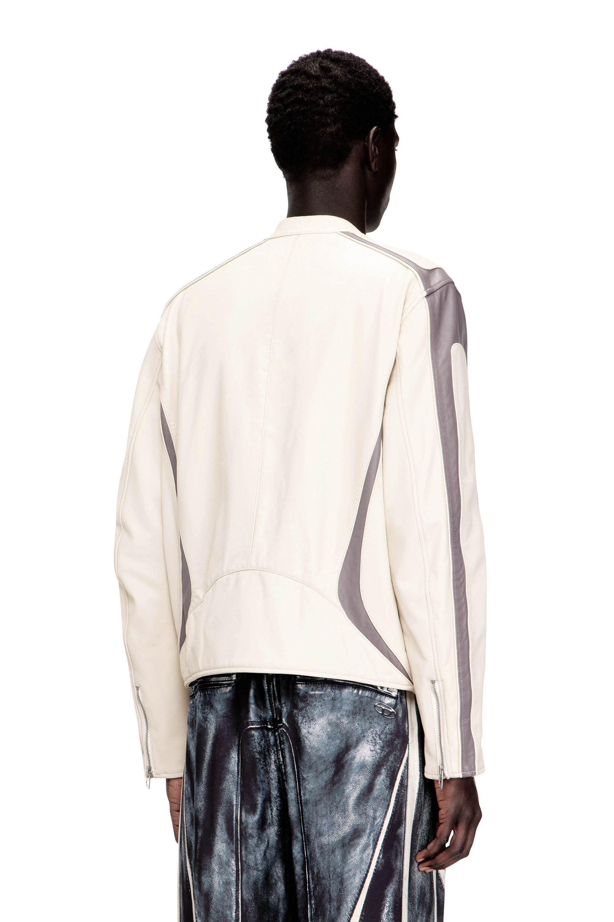 Men's Colour-block leather biker jacket | Multicolor | Diesel US