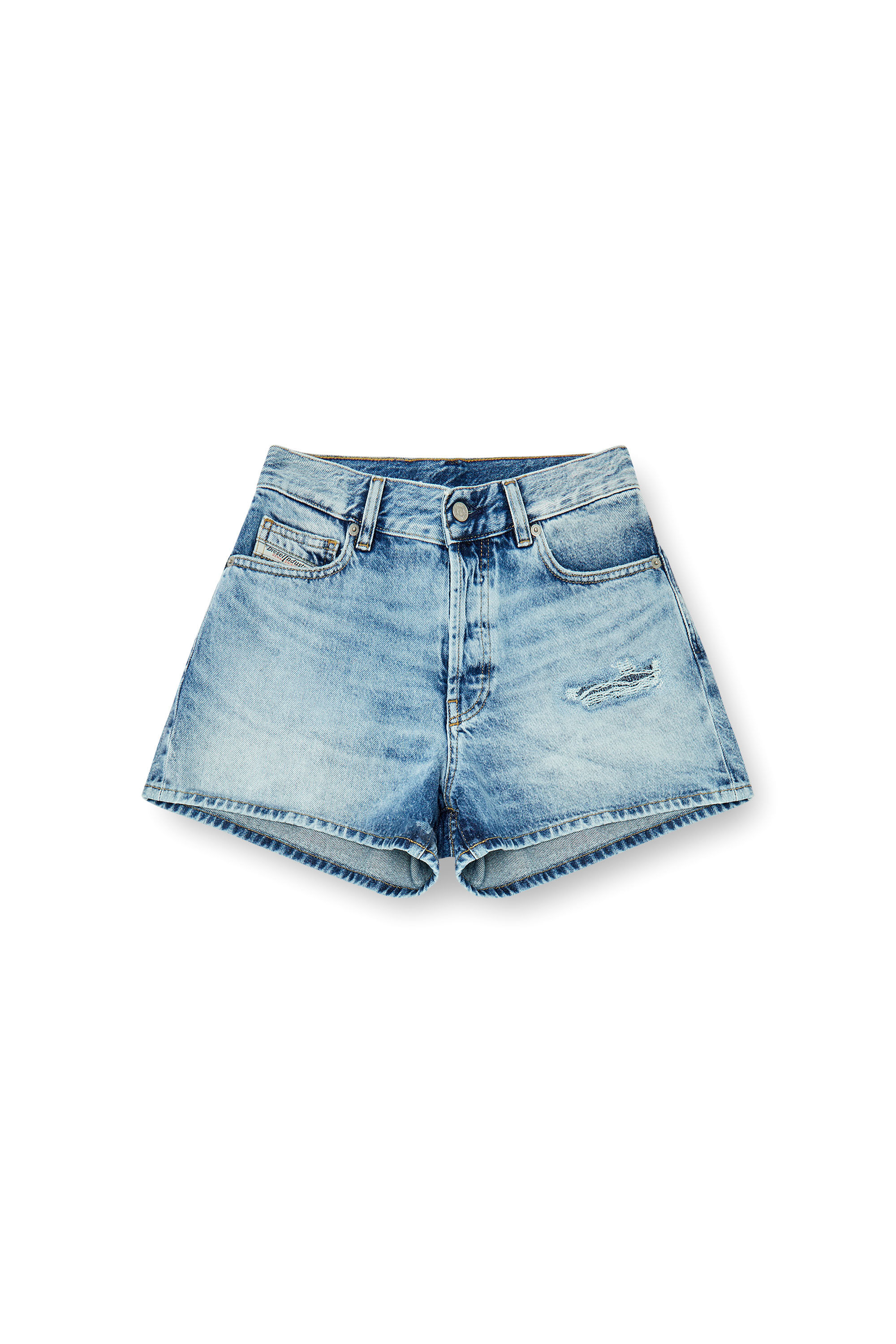 Diesel - DE-HELIOS, Woman's Shorts in fluid denim with abrasions in Light Blue - 2
