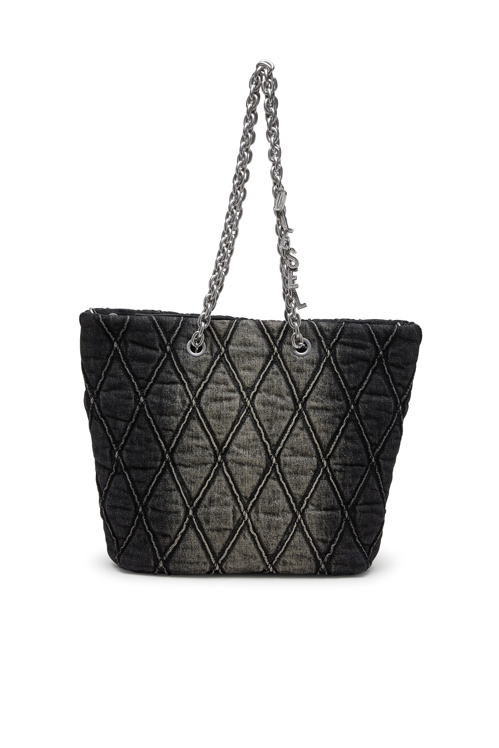 DIESEL バッグ　ハンドバッグ Women's Charm-D-Tote bag in treated quilted denim | Black | Diesel