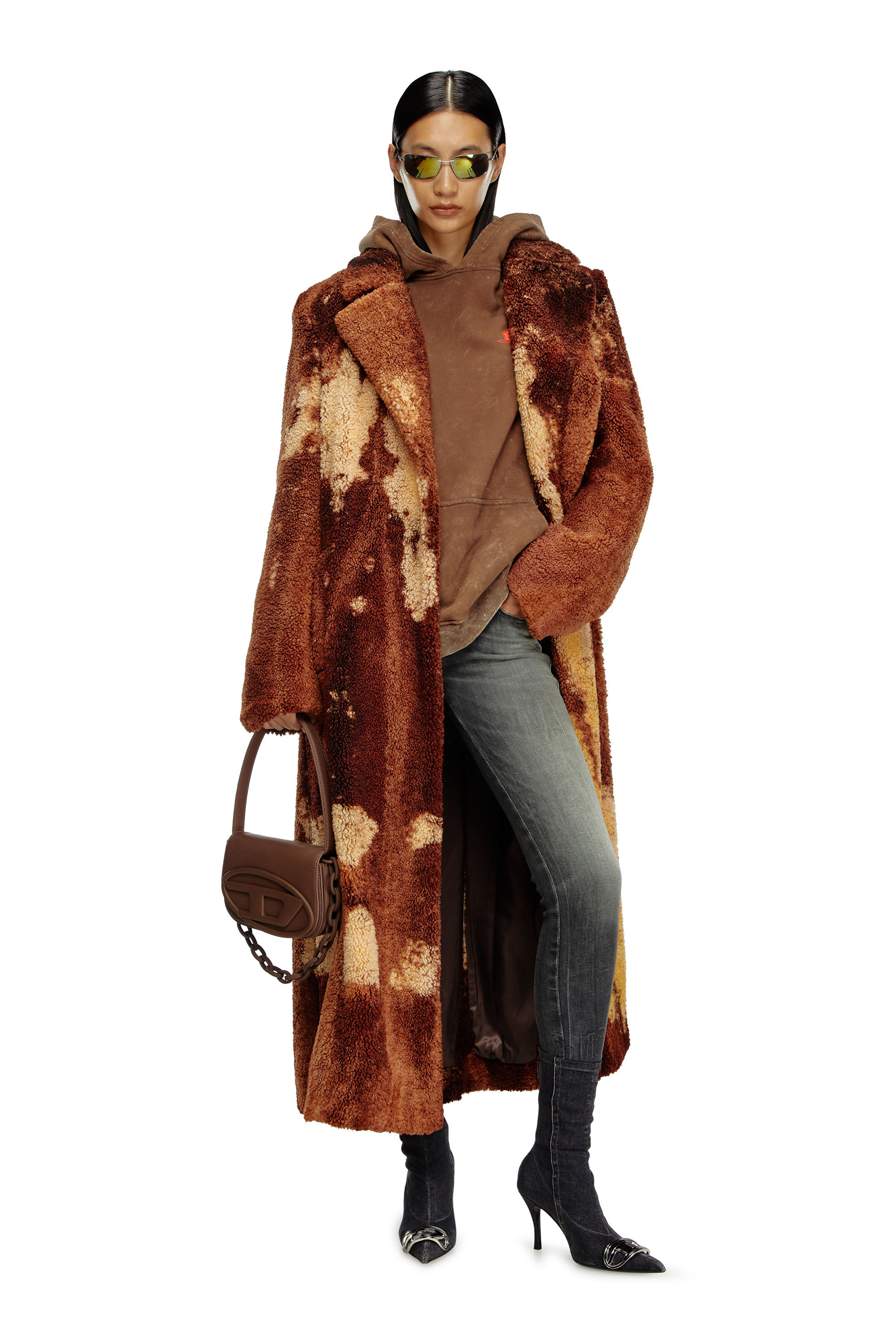 Diesel - W-ILLOW, Female's Long coat in treated teddy fleece in Brown - 3
