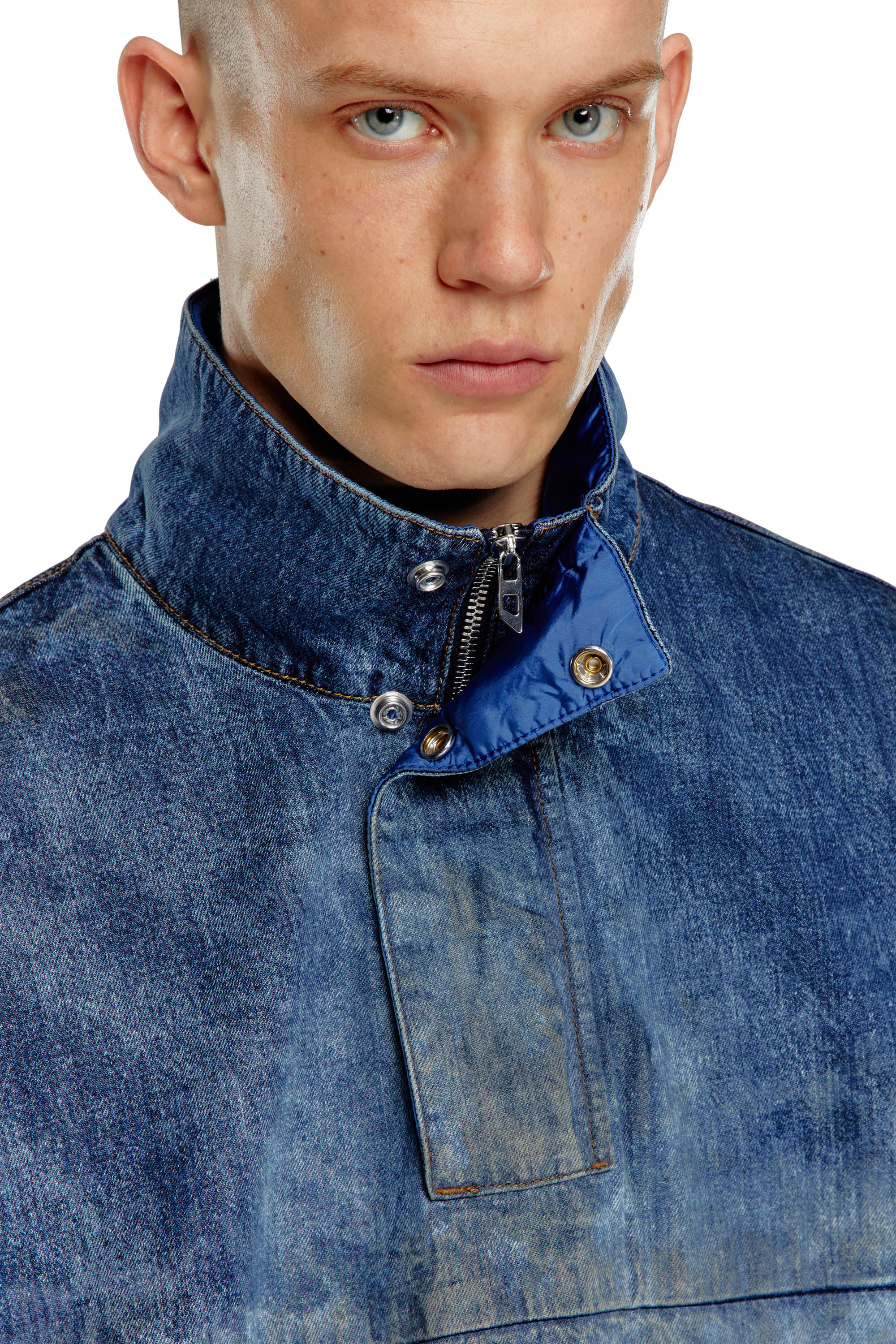Men's Pullover jacket in dirt-effect denim | Blue | Diesel US