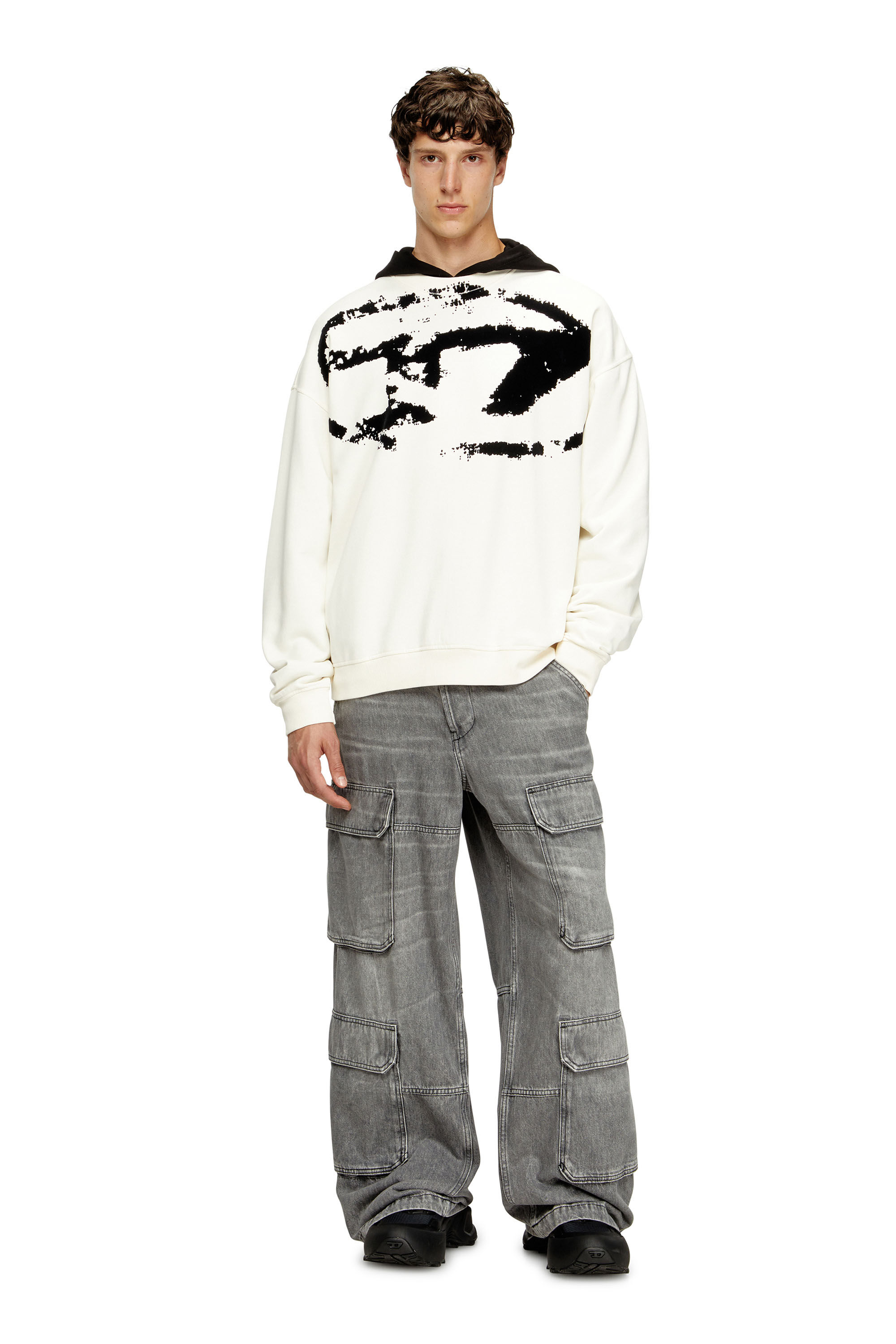 Men's Sweatshirt with distressed flocked logo | White | Diesel