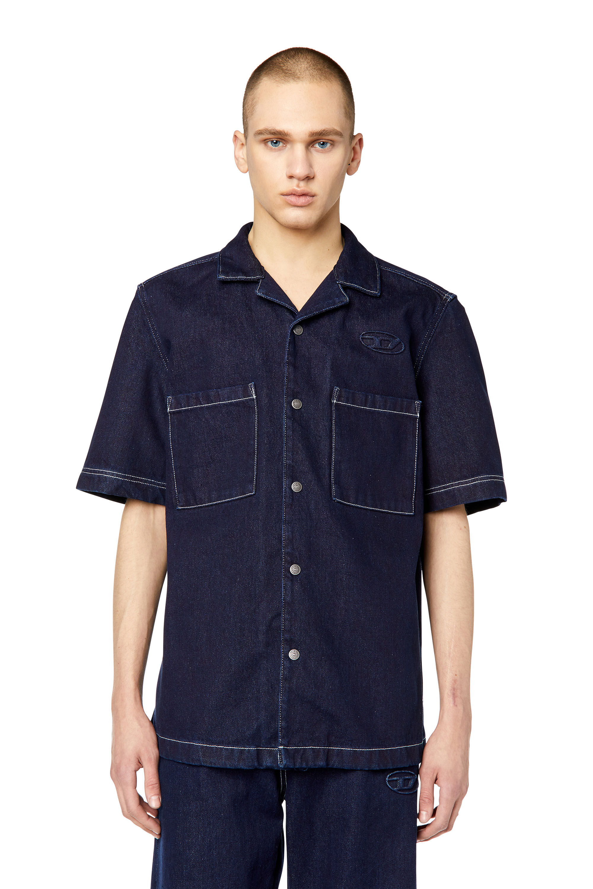 Diesel - D-PAROSHORT, Male's Bowling shirt in denim in Dark Blue - 3