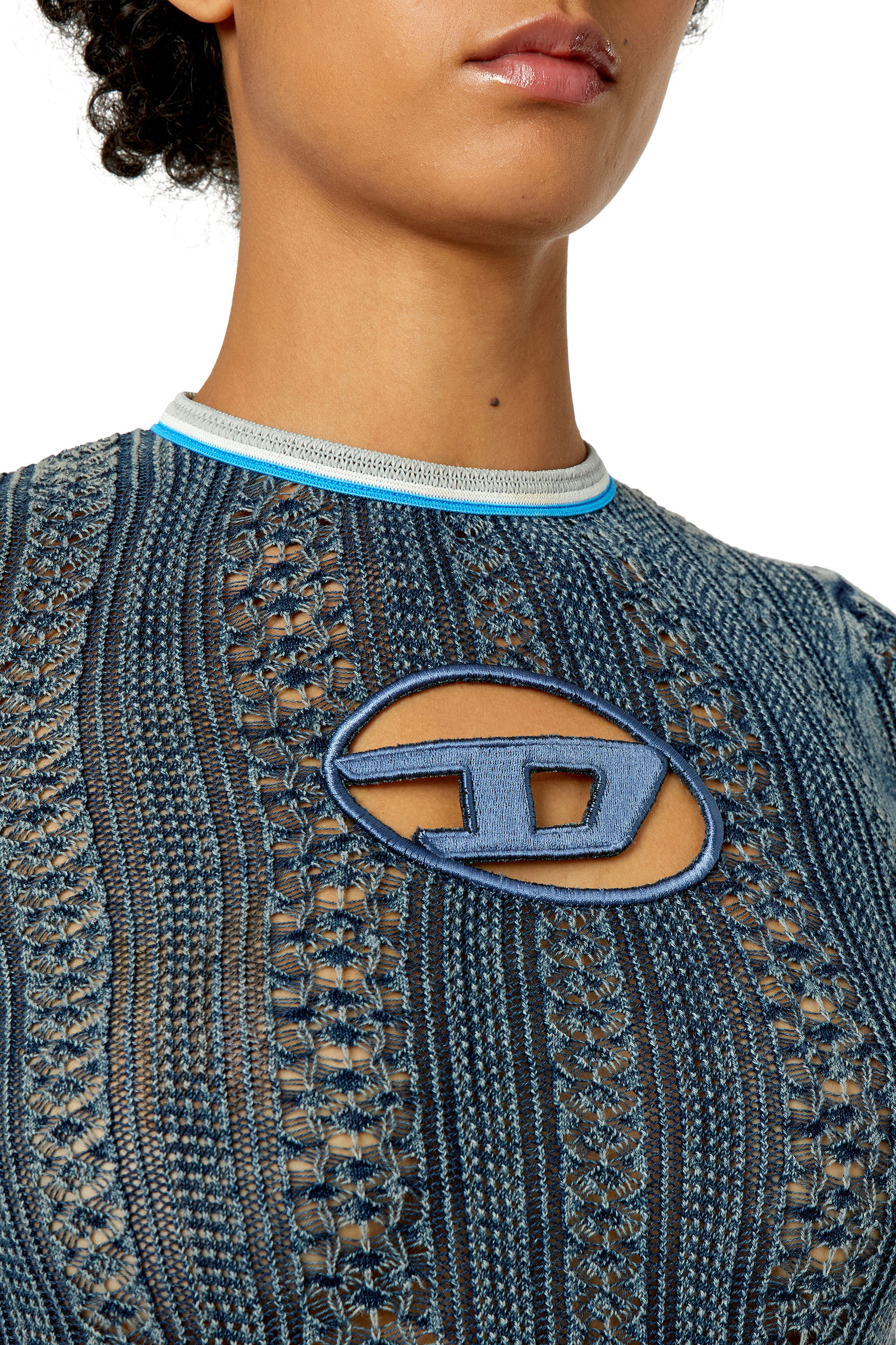 Diesel - M-IKYLA, Female's Pointelle jumper with oval D cutout in Blue - 6