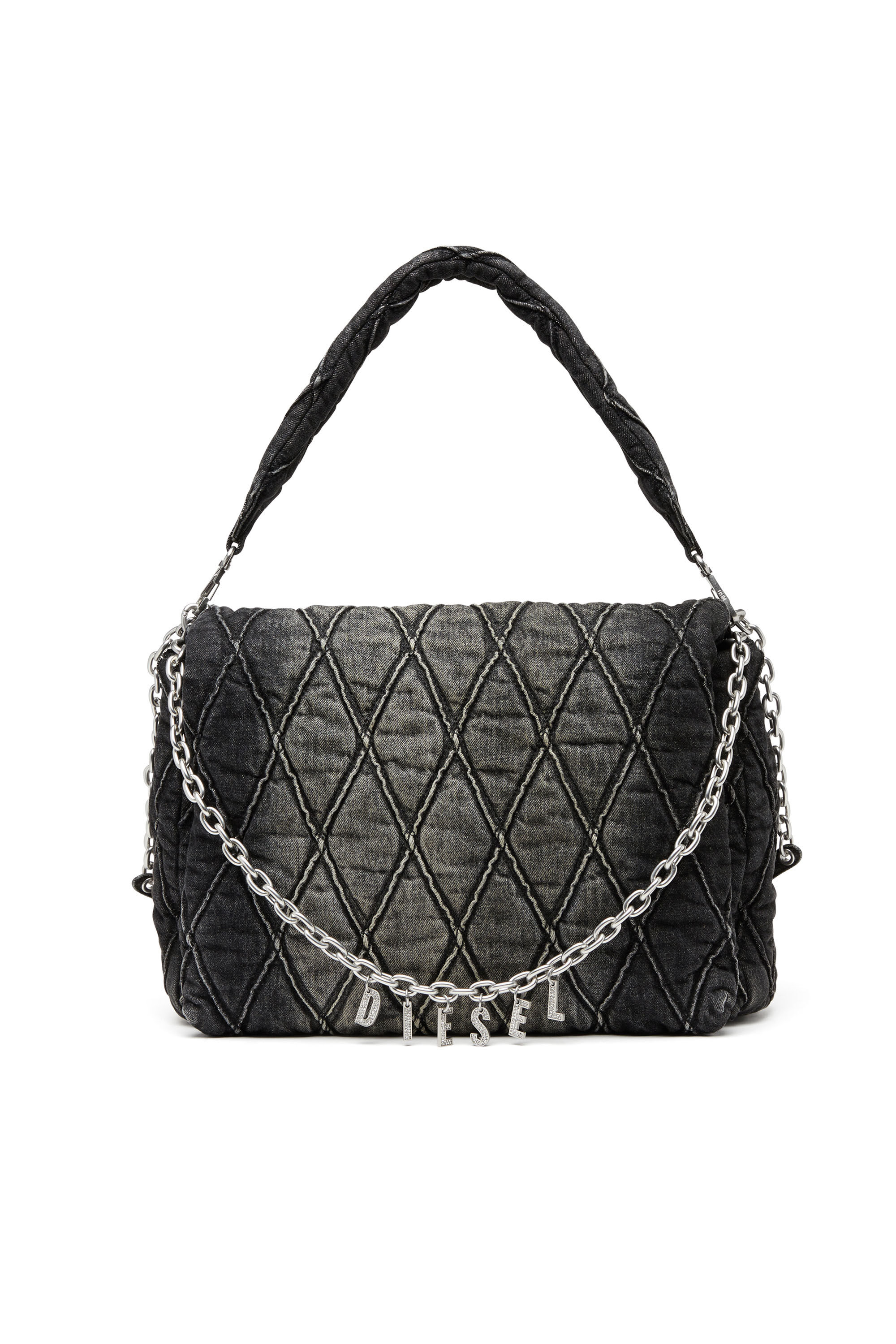 Diesel - CHARM-D SHOULDER L, Charm-D L-Grand sac à bandoulière en denim matelassé Femme in Noir - 1
