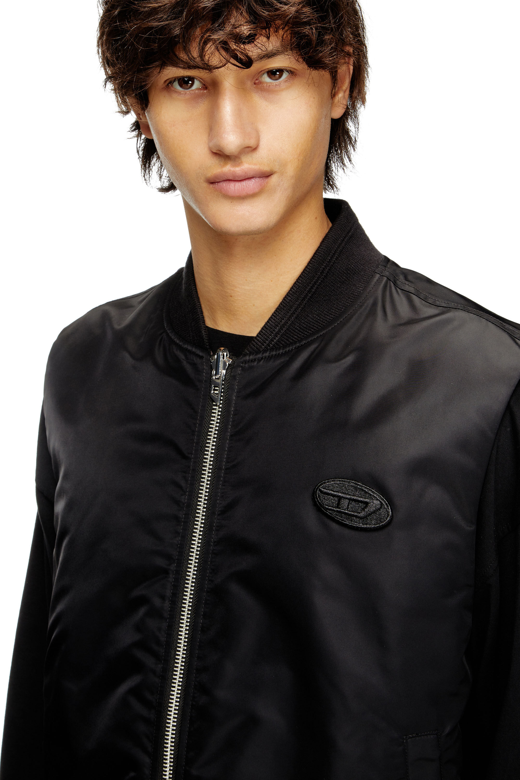 Men's Padded satin vest with Oval D embroidery | Black | Diesel