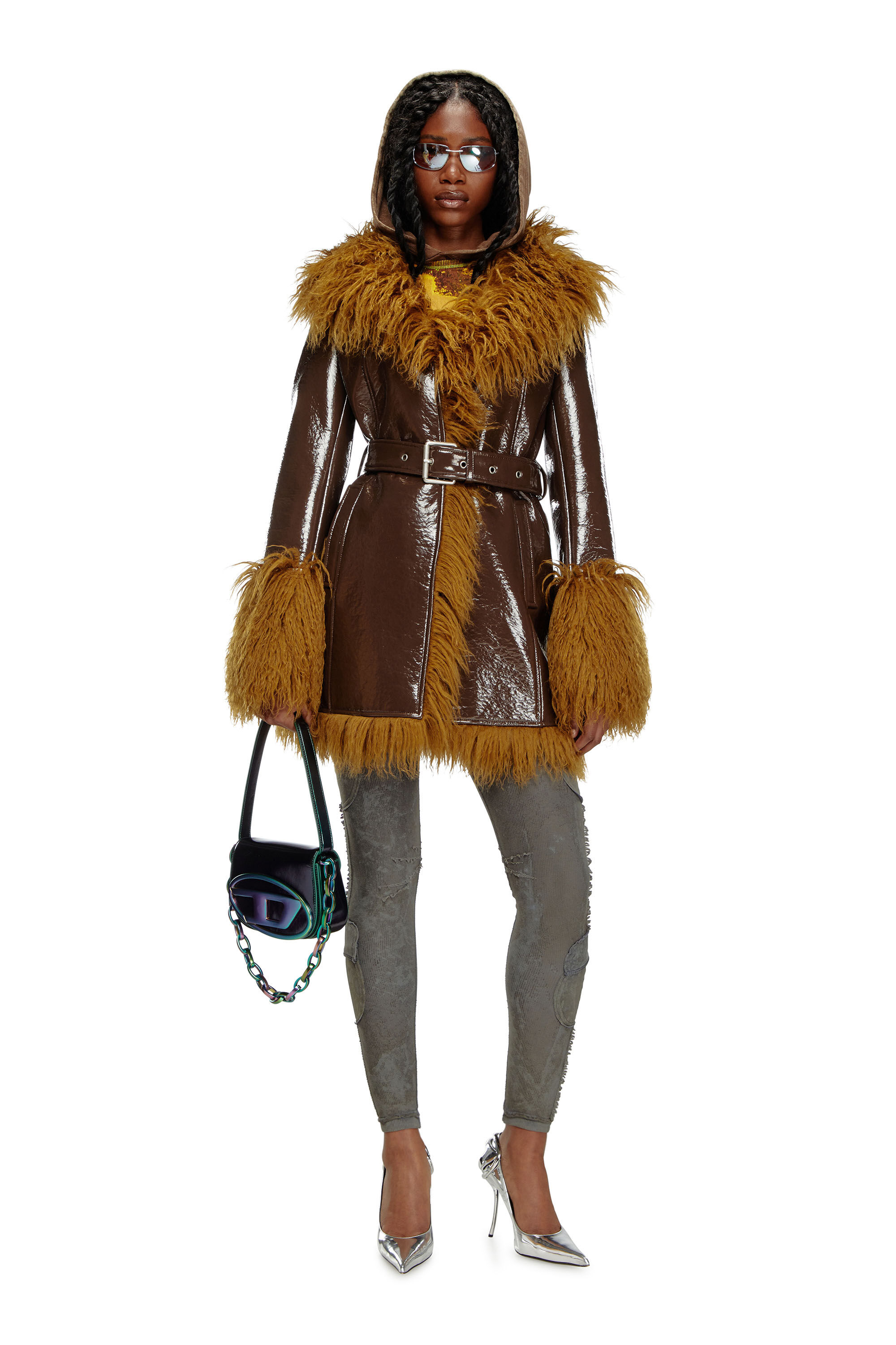 Women's Coated trench coat with shaggy trims | Brown | Diesel