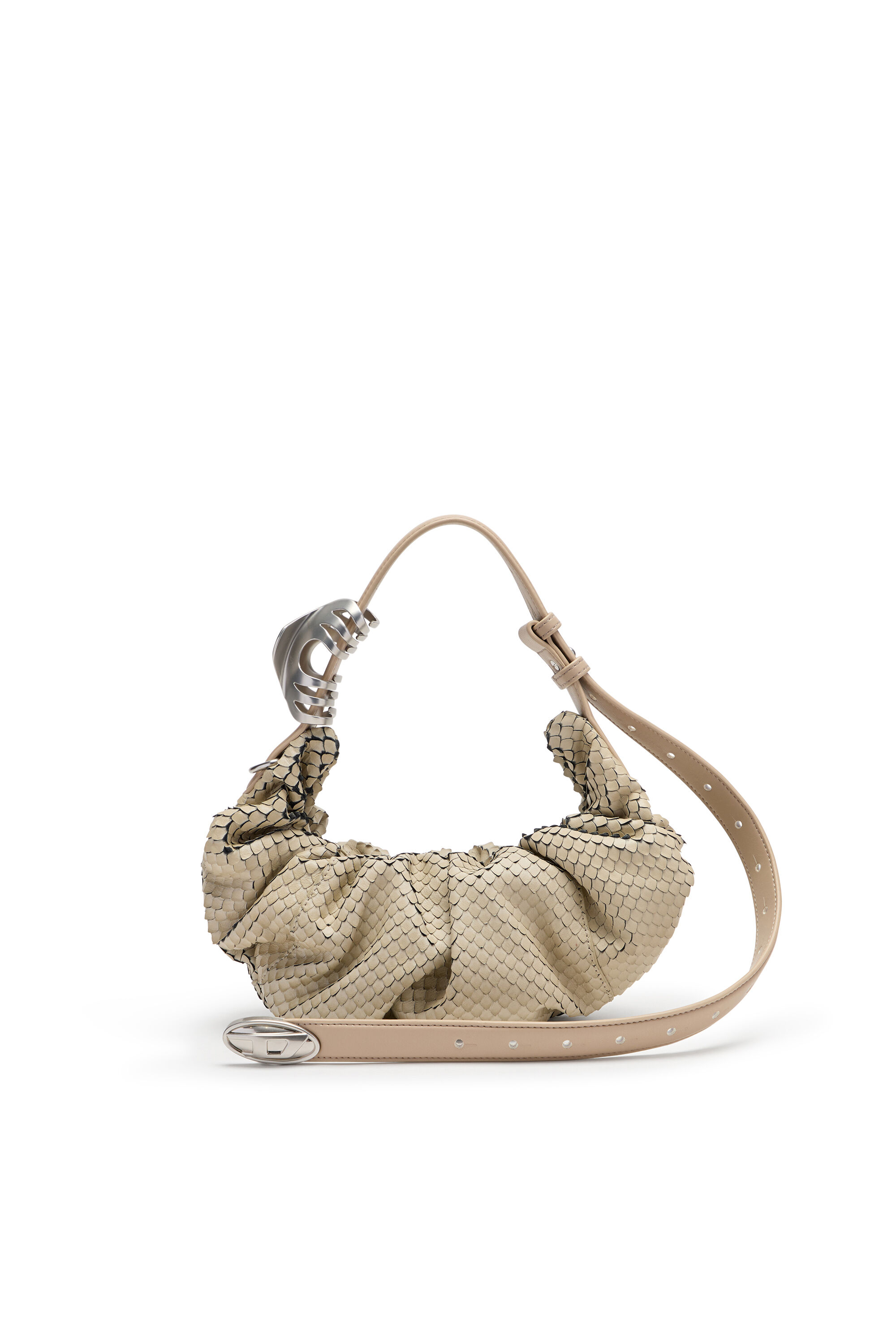 DIESEL グラデーション バッグ Women's Grab-D-Small scrunched hobo bag in satin denim | Blue | Diesel