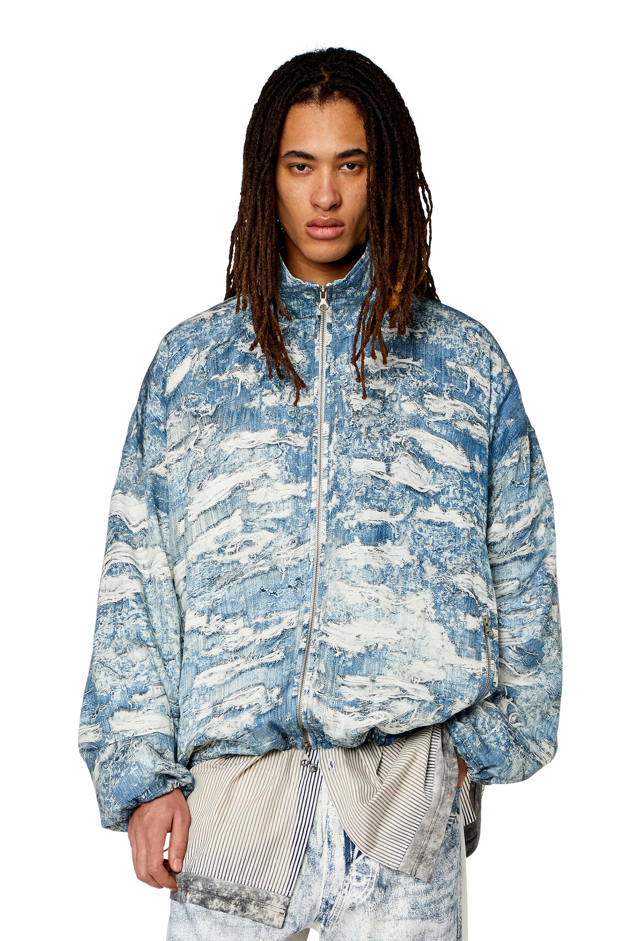Diesel - J-ALSTON, Veste coupe-vent avec imprimé denim Tiger Breaks Homme in Bleu - 3