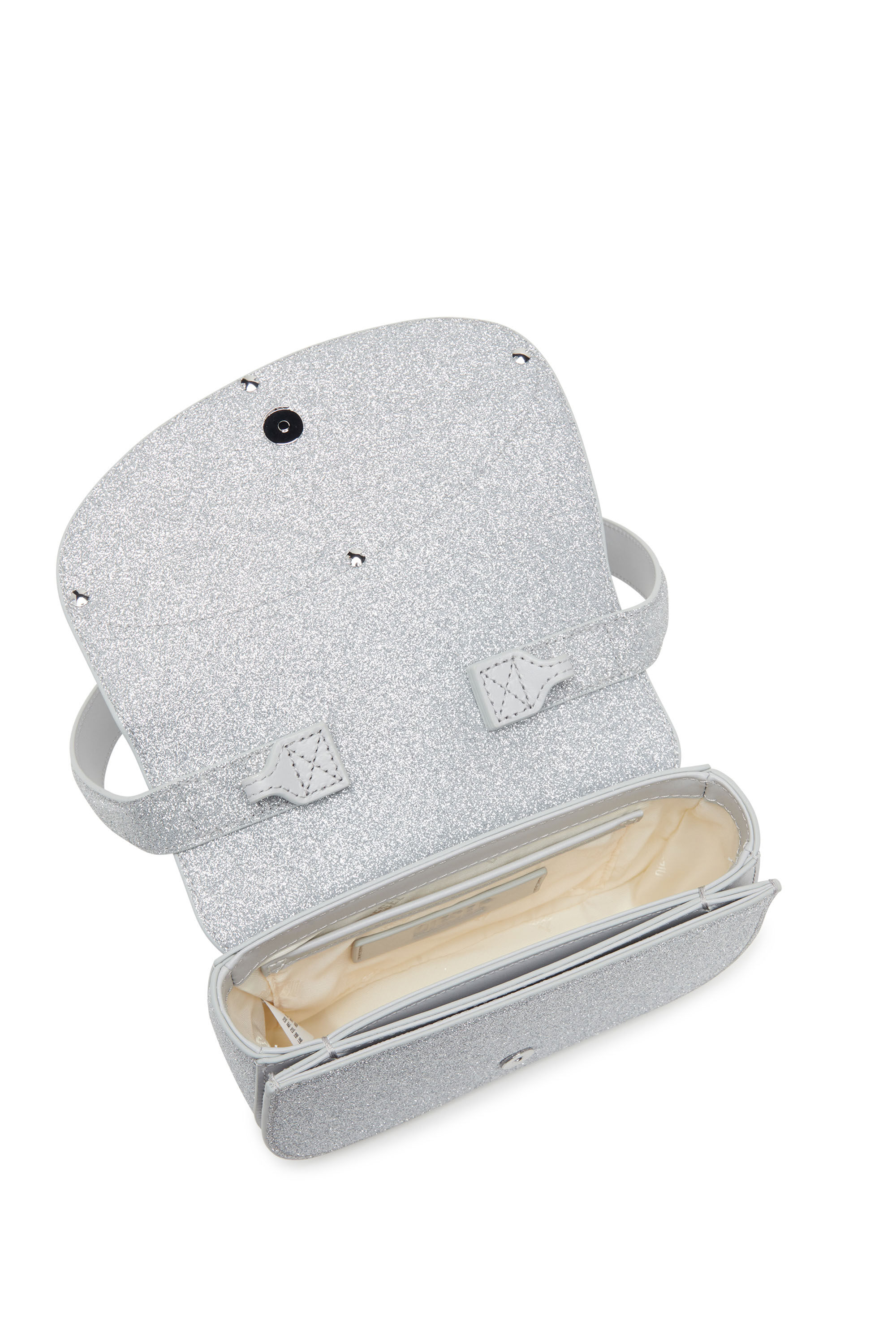 Diesel - 1DR, 1DR-Sac à bandoulière iconique en tissu pailleté Femme in Gris argenté - 2