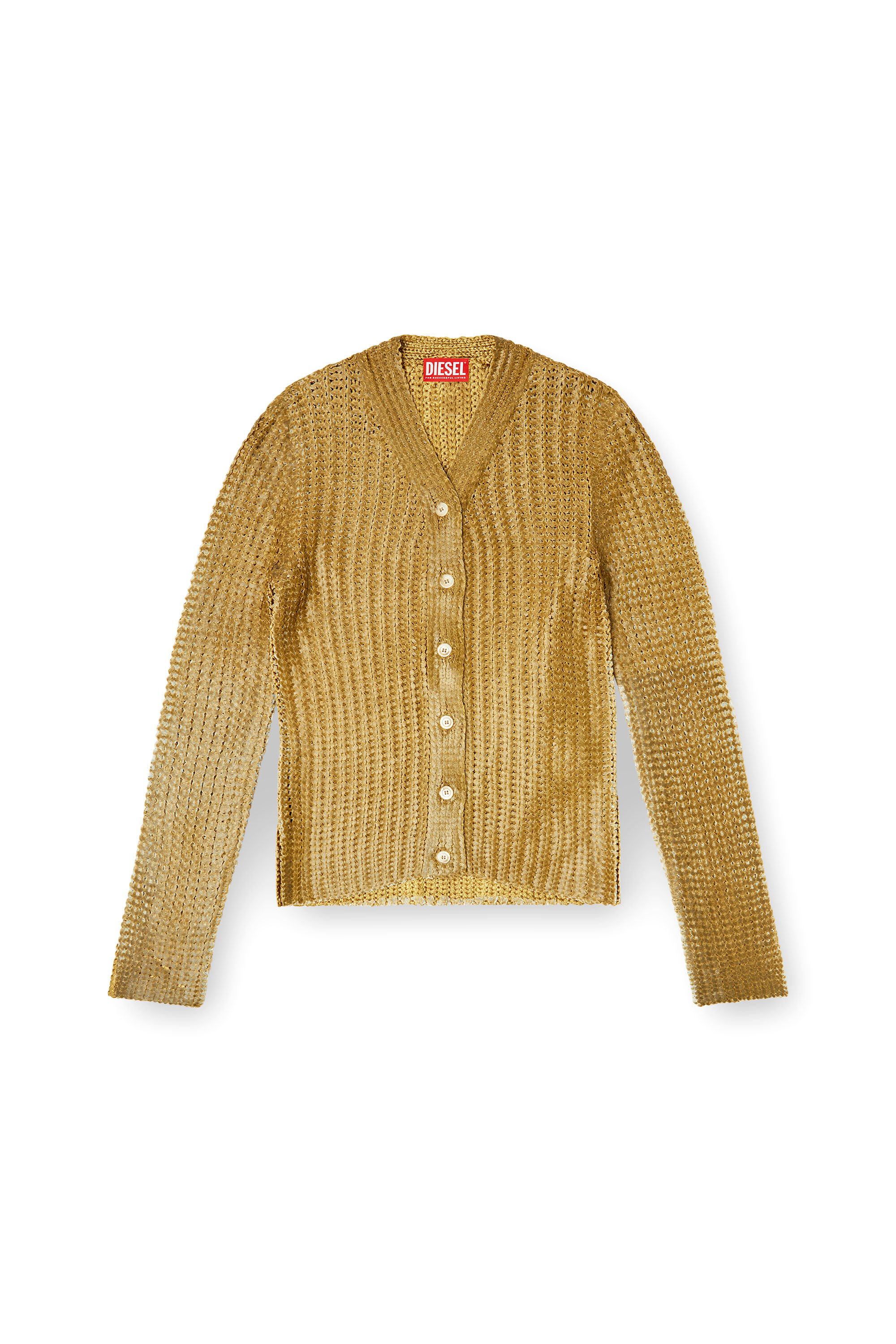 Diesel - M-MILLO, Female's Ribbed cardigan with shiny effect in null - 2