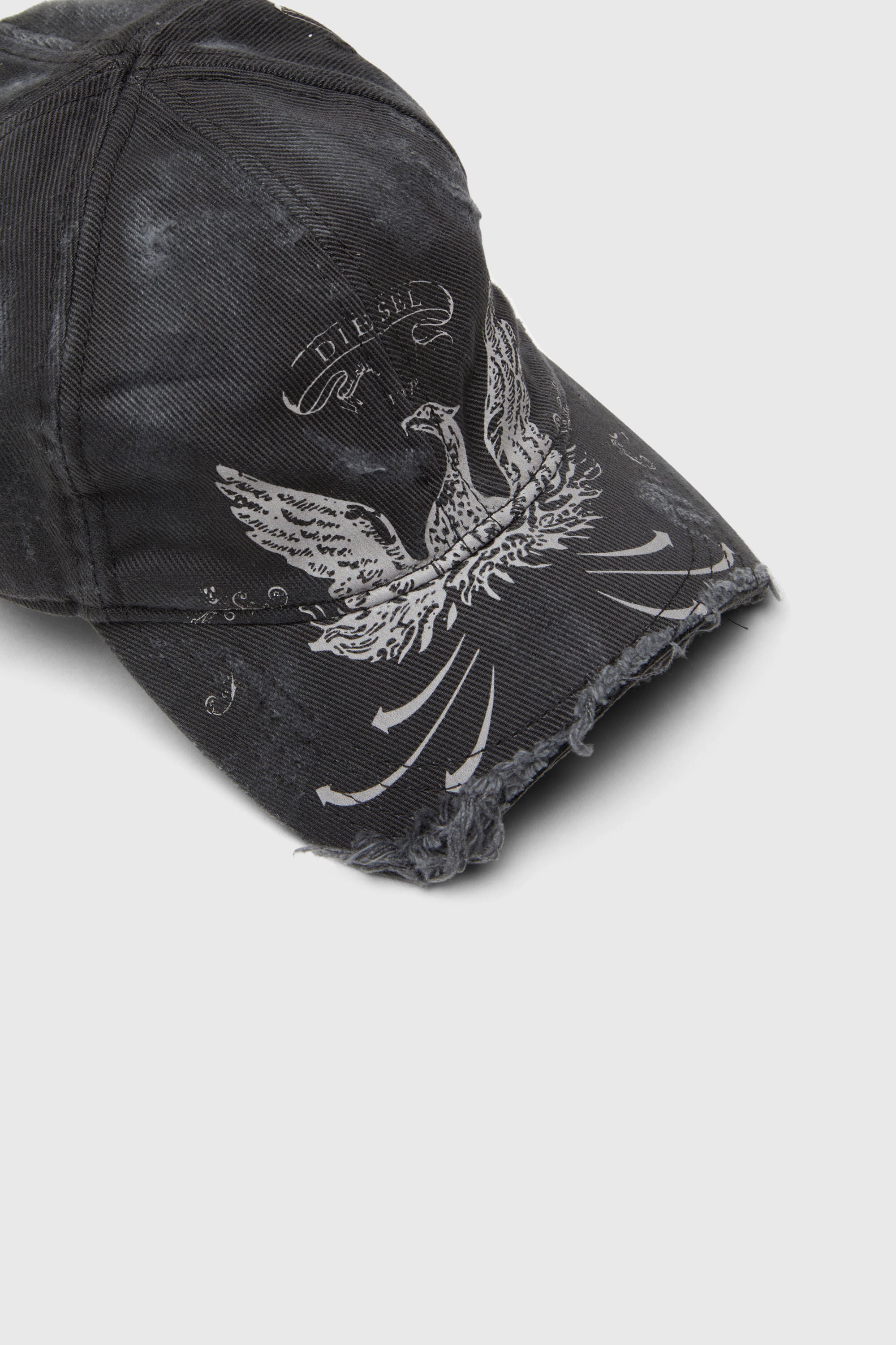 Diesel - C-FENIX, Man's Distressed baseball cap with Phoenix print in Black - 3