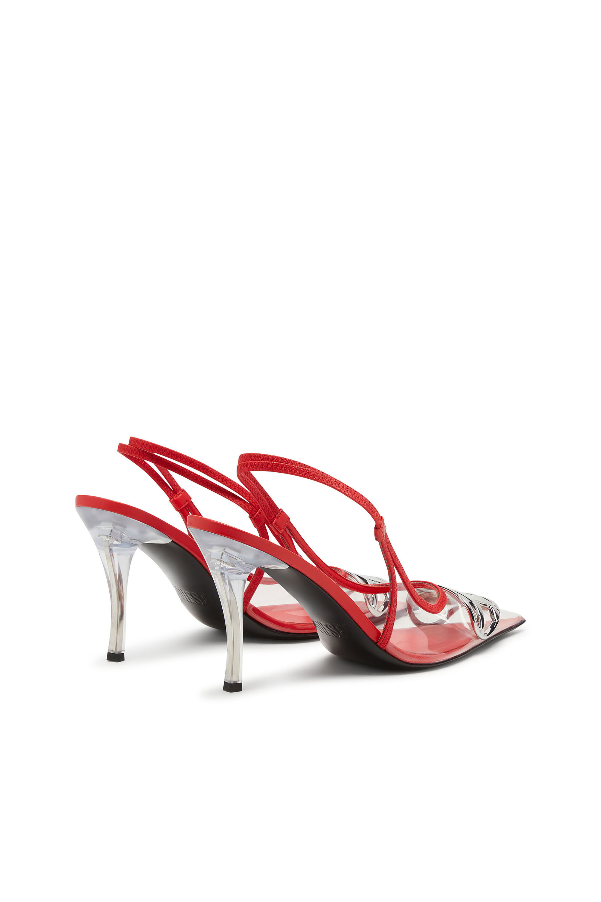 Women's D-Venus-Leather-trim transparent slingback pumps | Red