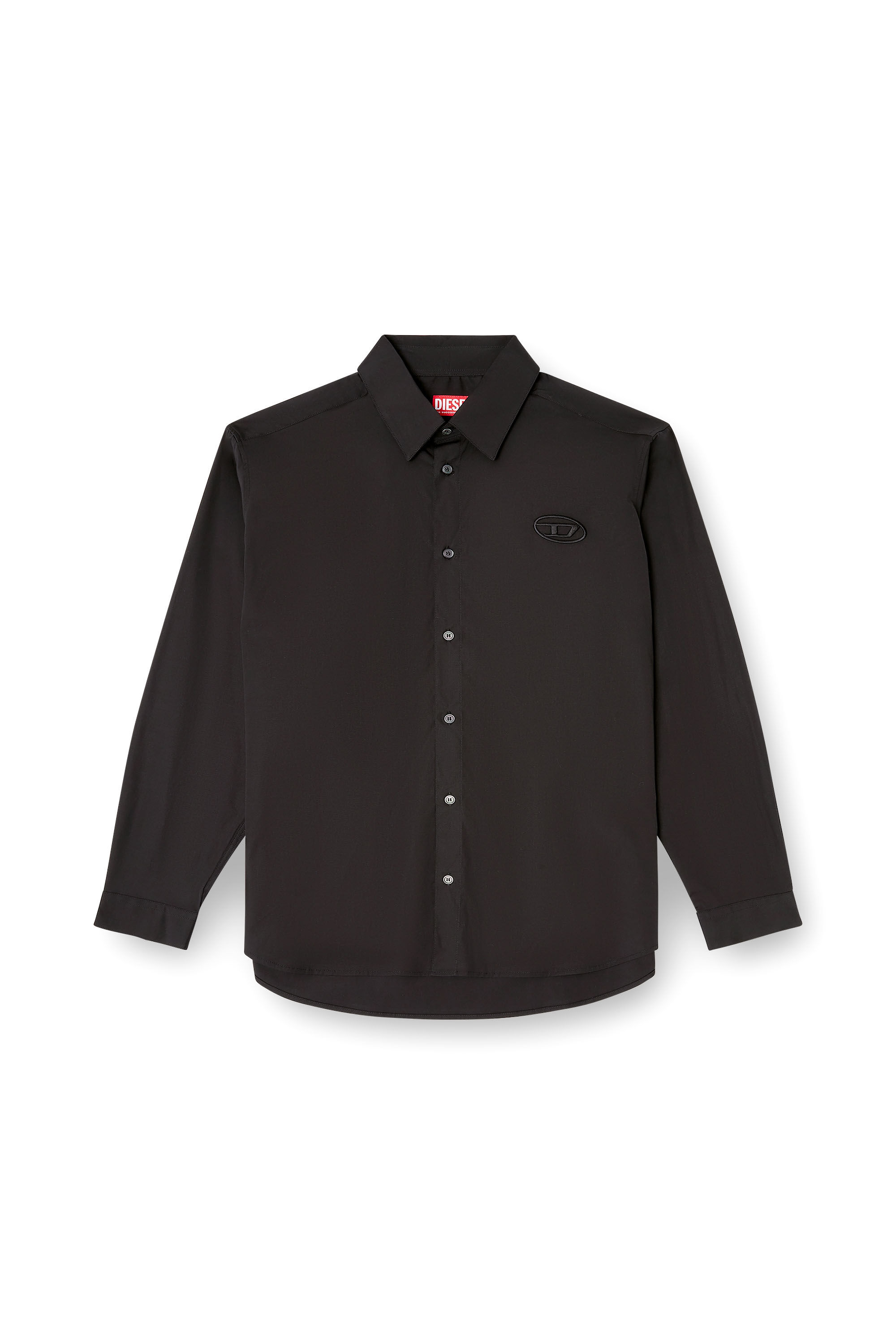 Men's Stretch poplin shirt with embroidery | Black | Diesel US