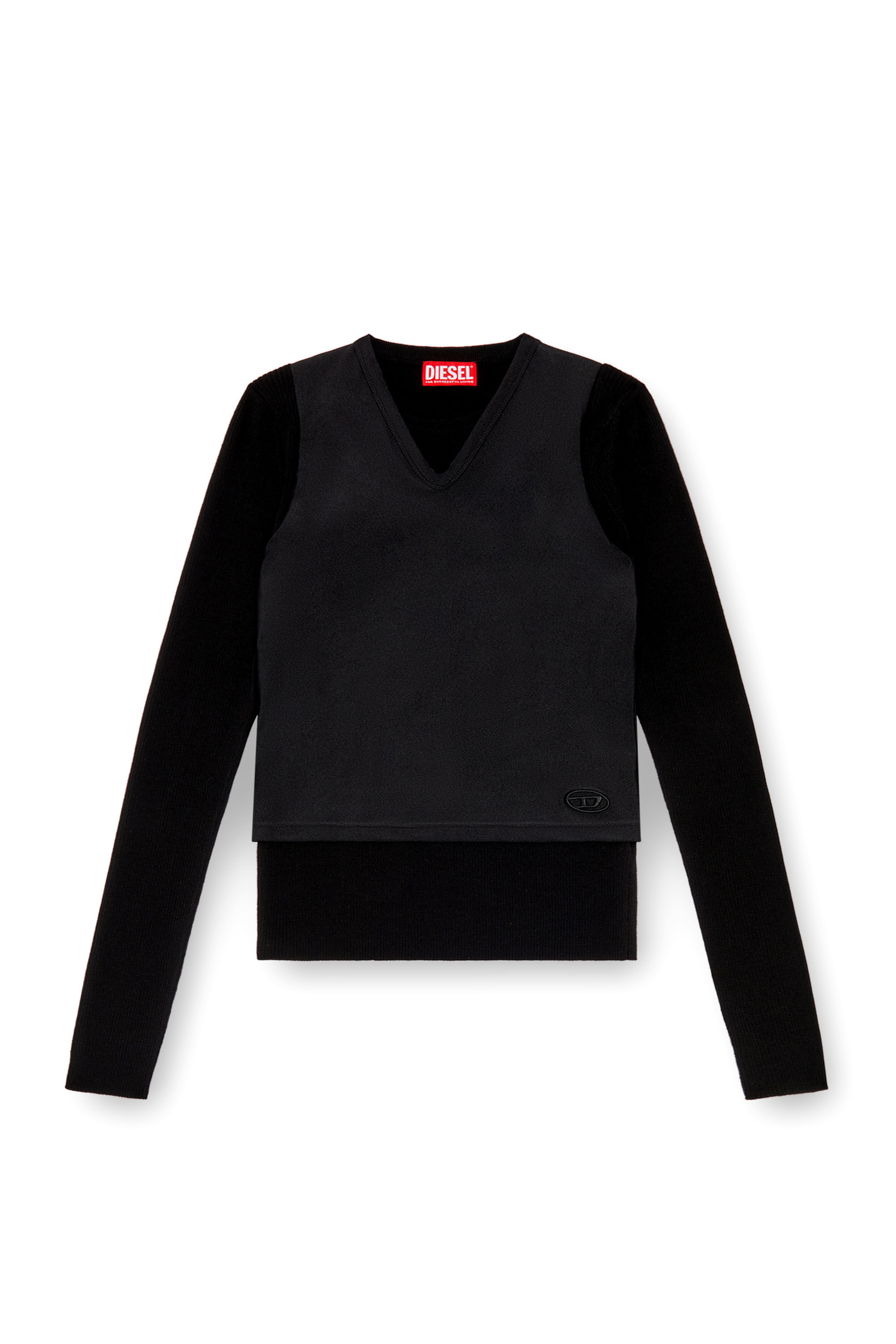 Diesel - M-ROSEL, Female's Wool-knit top with tank overlay in Black - 2