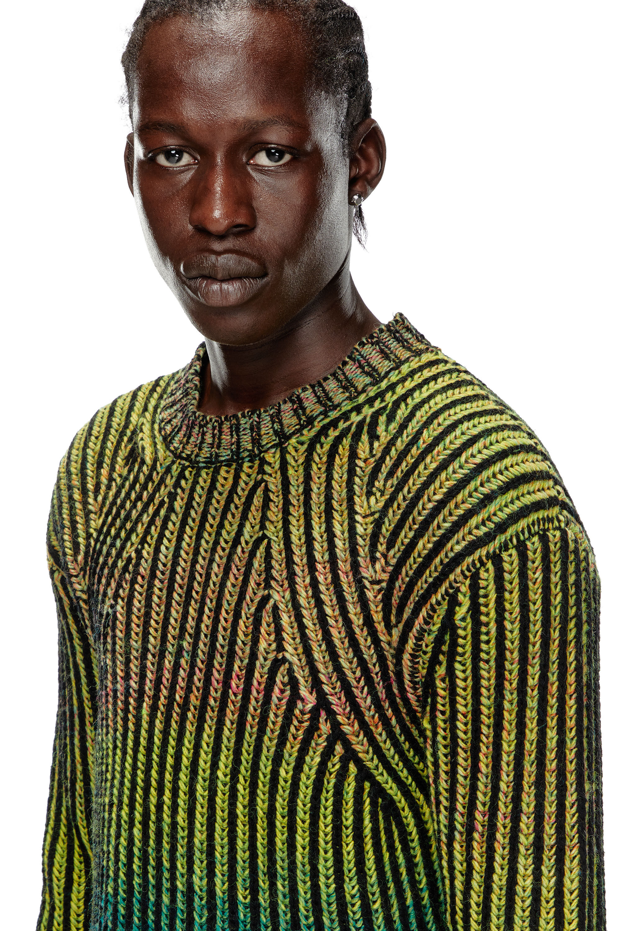 Diesel - K-OAKLAND-A, Male's Striped ribbed jumper in wool blend in Green - 5