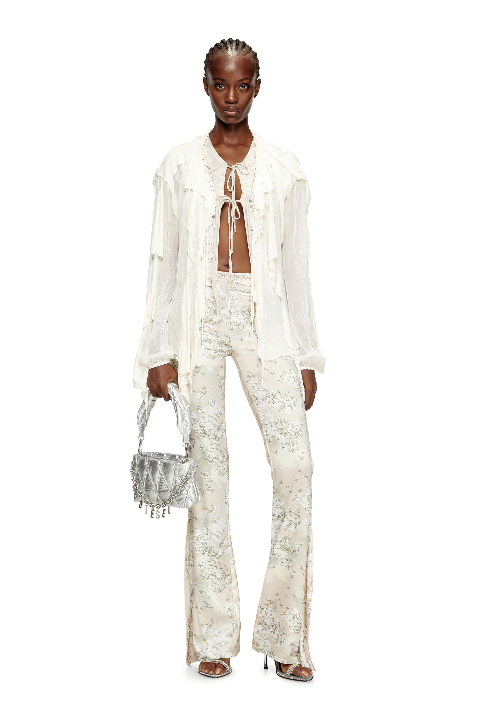 Diesel - C-LASSY, Female's Flounce blouse in crinkled muslin in White - 1