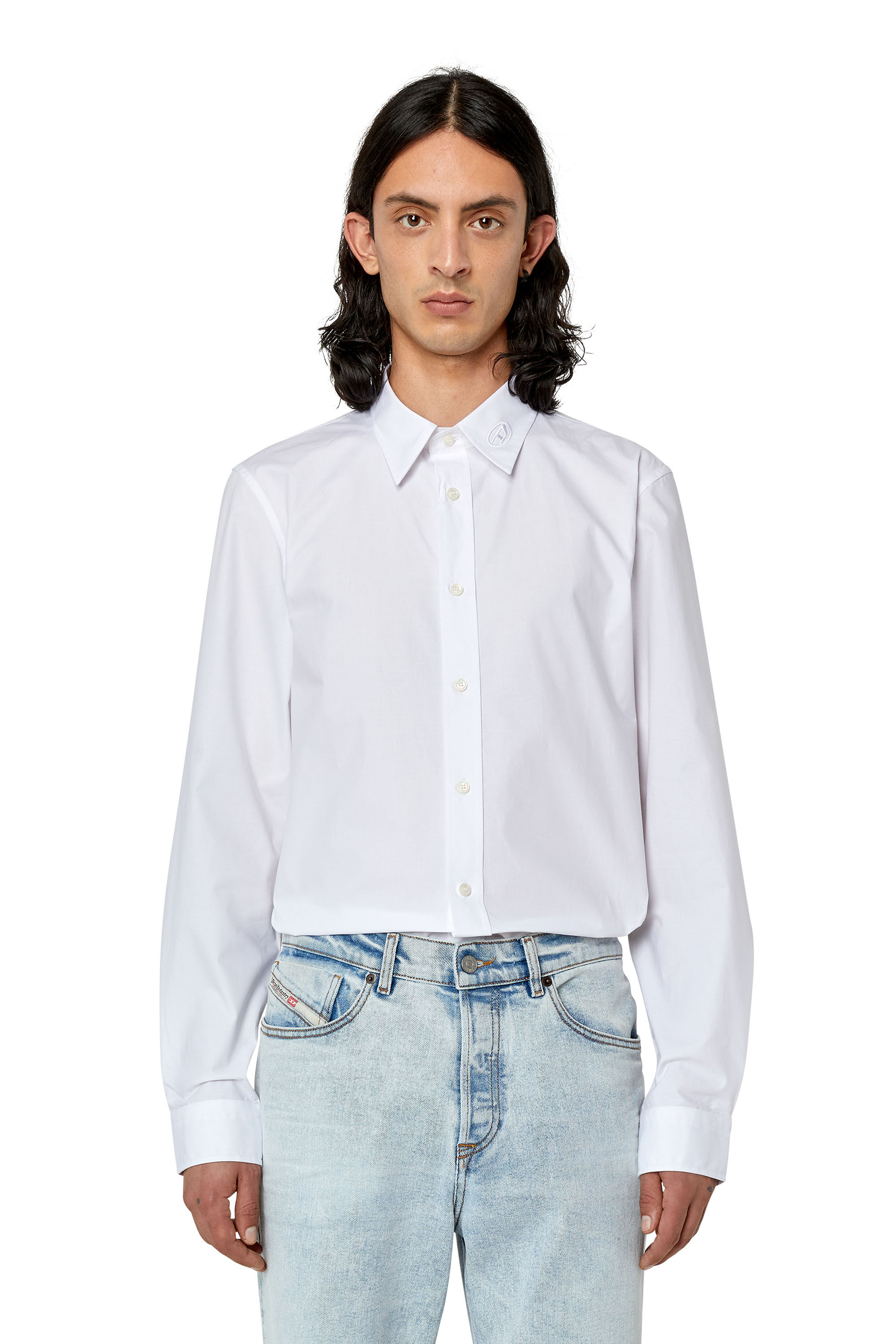 Diesel - S-BEN-CL-A, Male's Cotton shirt with tonal logo embroidery in White - 3