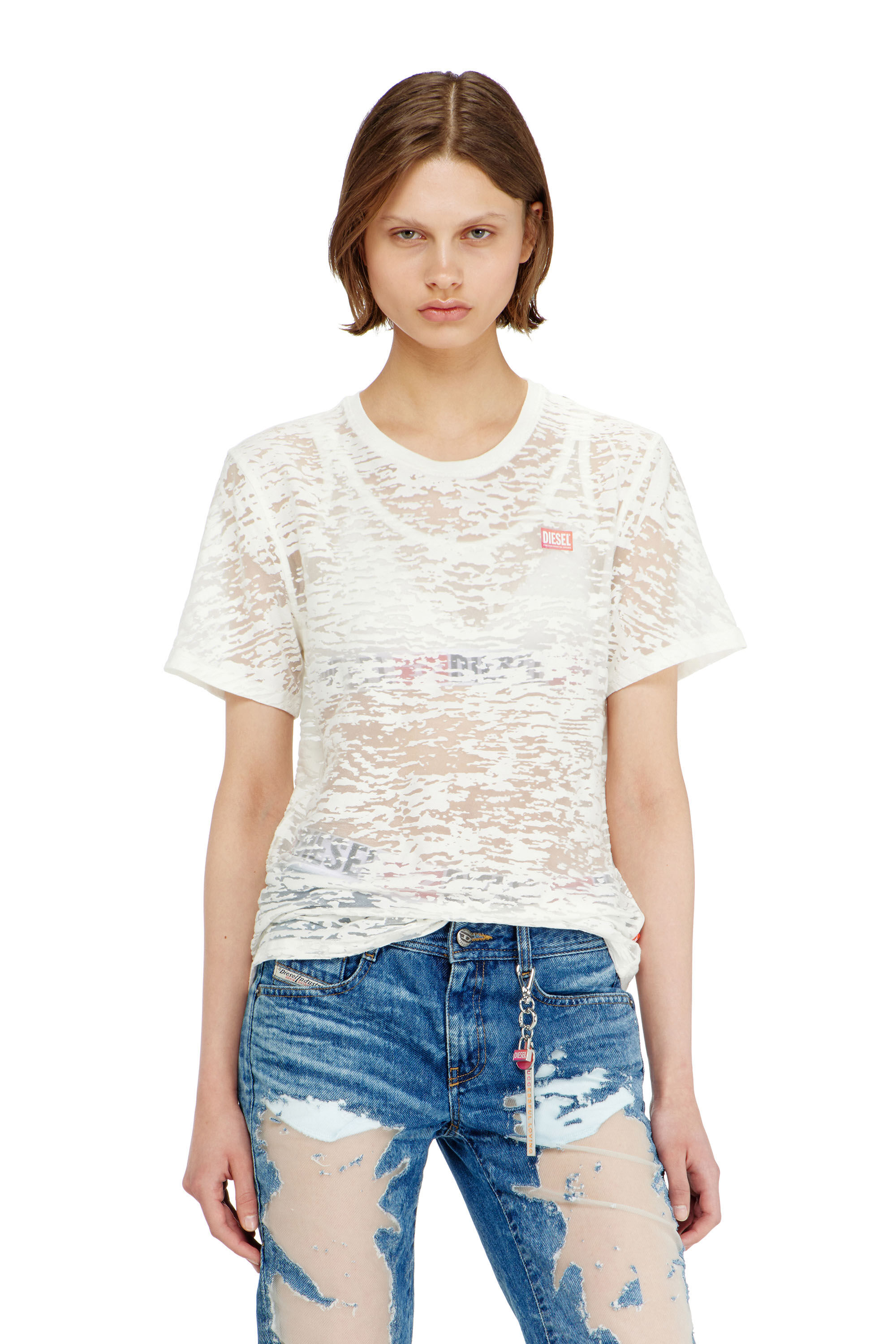 Diesel - PR-T-NOTS-MATI-R, Camiseta de jersey all-over devor&eacute; Unisex in Blanco - 5
