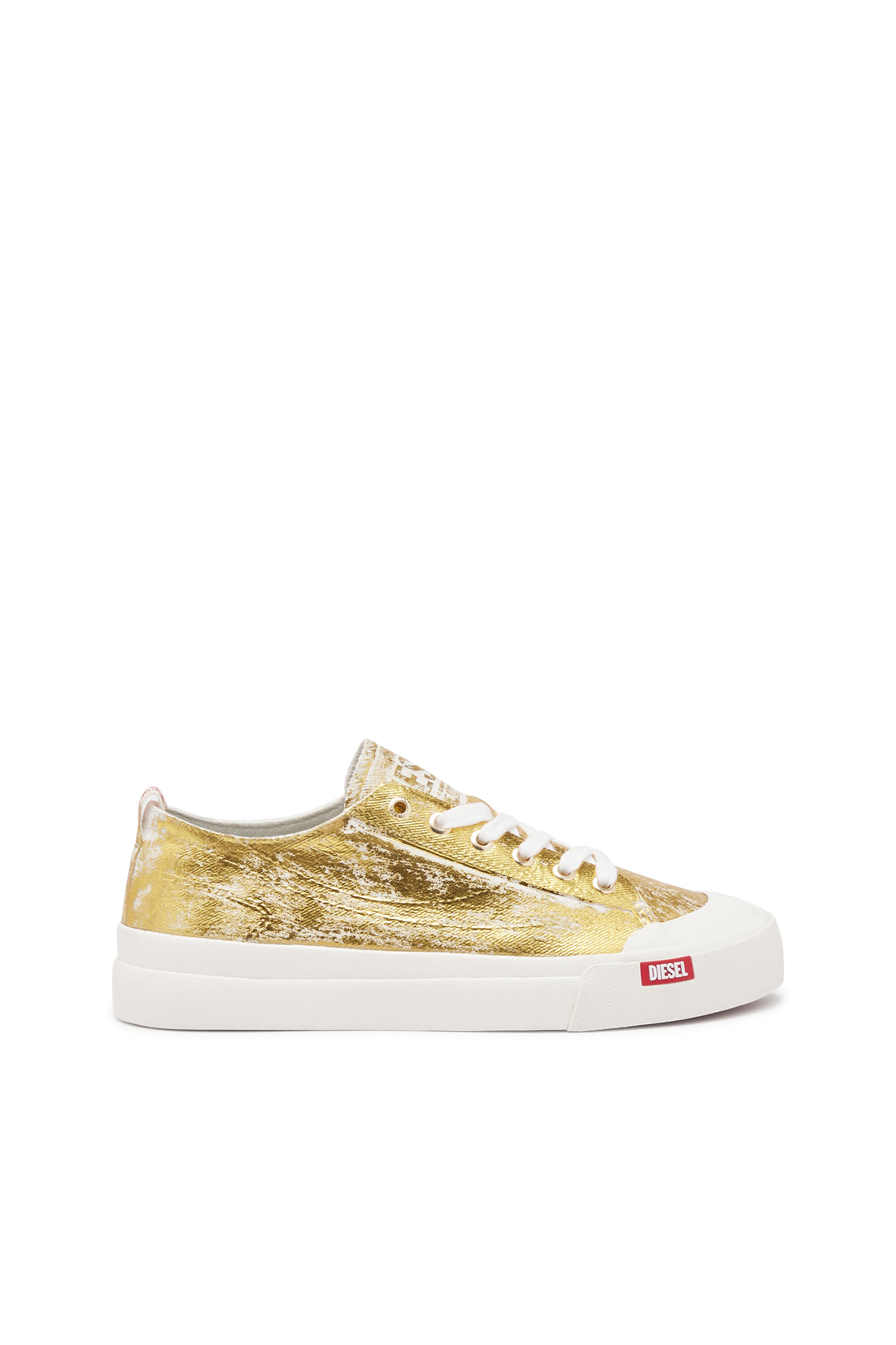 Diesel - S-ATHOS LOW W, Woman's S-Athos Low-Distressed sneakers in metallic canvas in Gold - 1