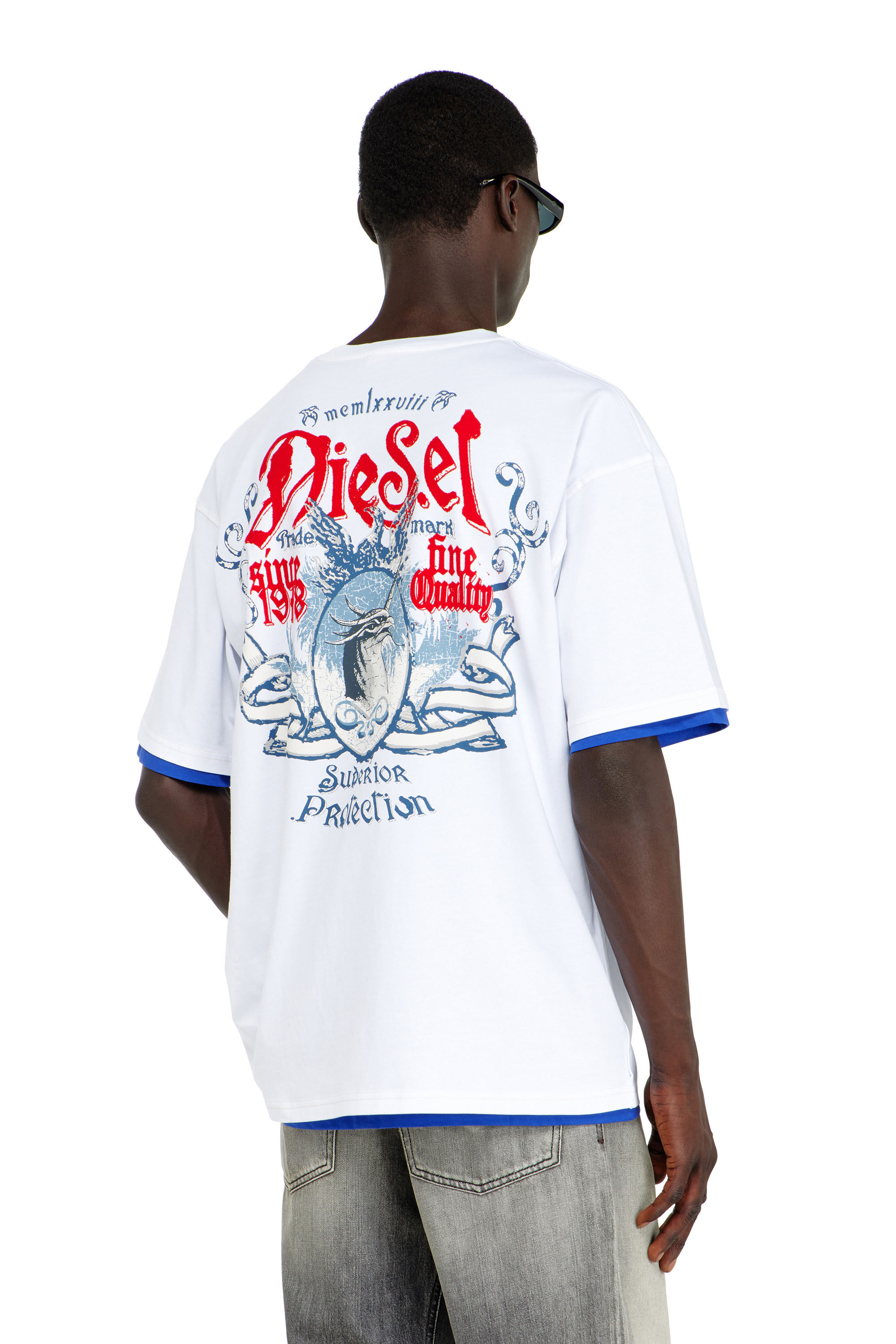 【a320_8390】✨♥ Men's Cotton T-shirt with flock graphic | White | Diesel