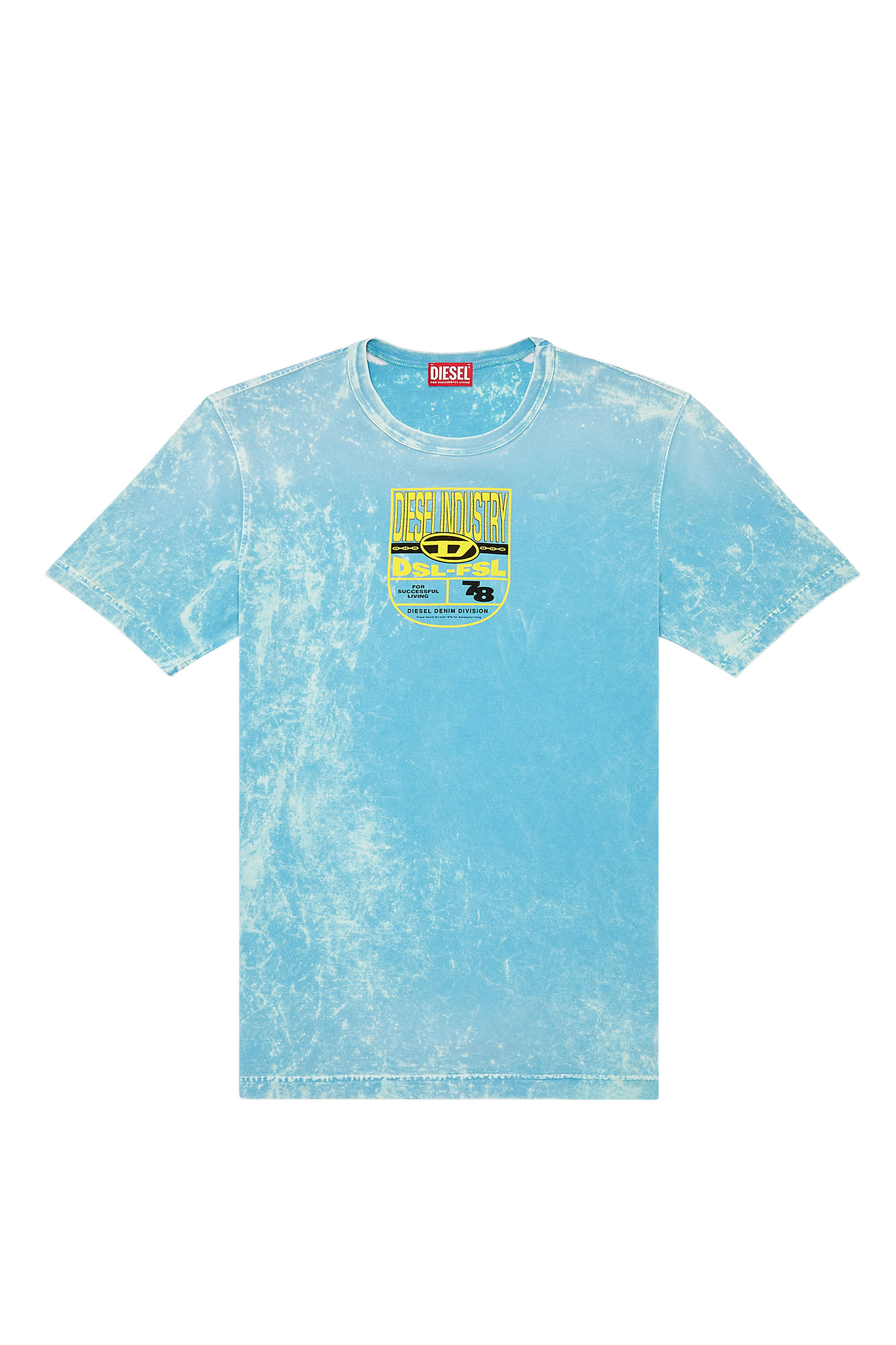 トップス DIESEL Men's Acid-wash T-shirt with crest logo print | Blue | Diesel