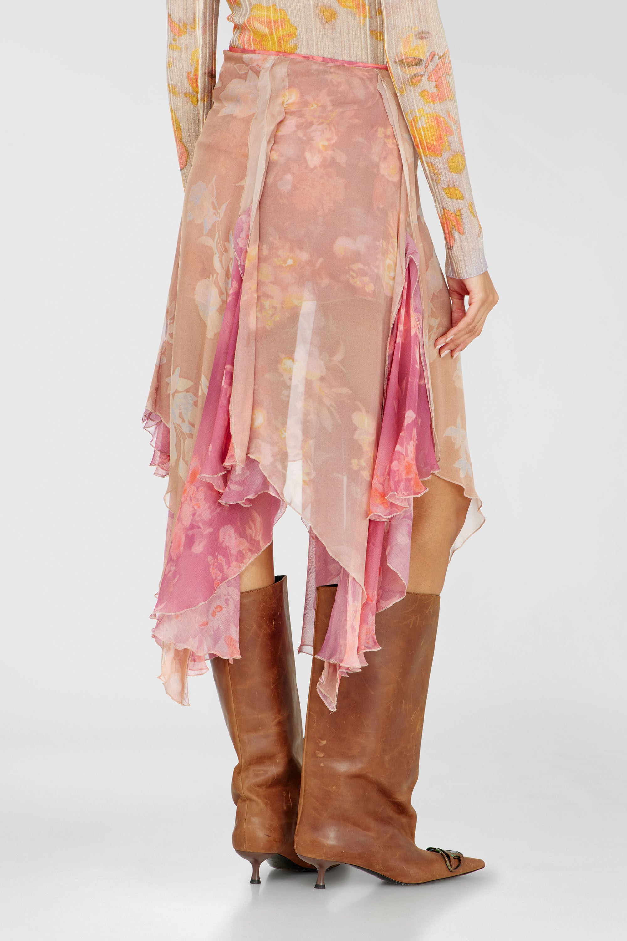 Diesel - O-RIZIA, Woman's Asymmetric floral midi skirt in viscose and silk in Pink - 4