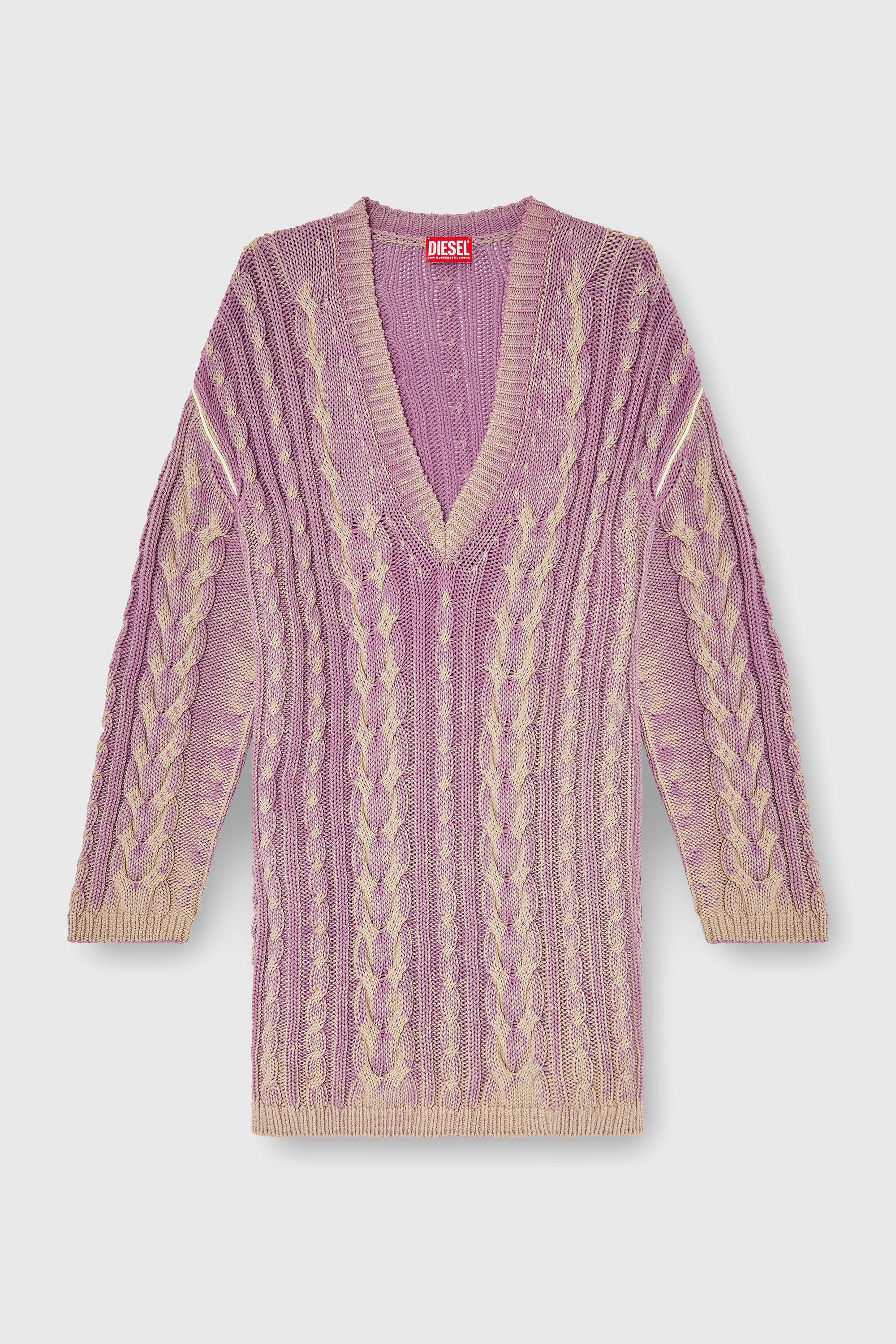 Diesel - M-ELGA, Female's Short sweater dress in cable knit in Lilac - 2