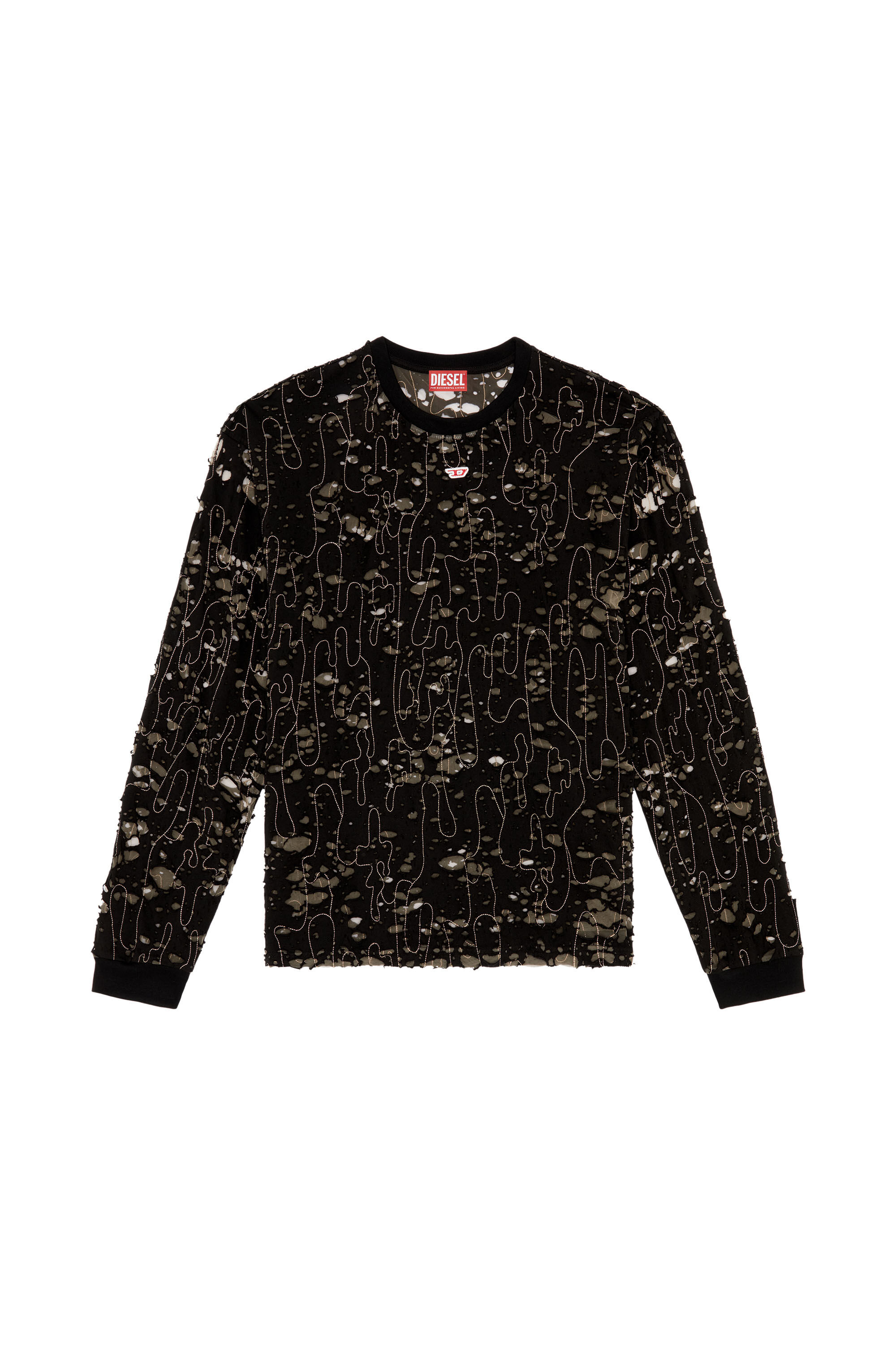 Diesel - T-BOXT-LS-DEVOR, Male's Tulle T-shirt with destroyed jersey in Black - 2