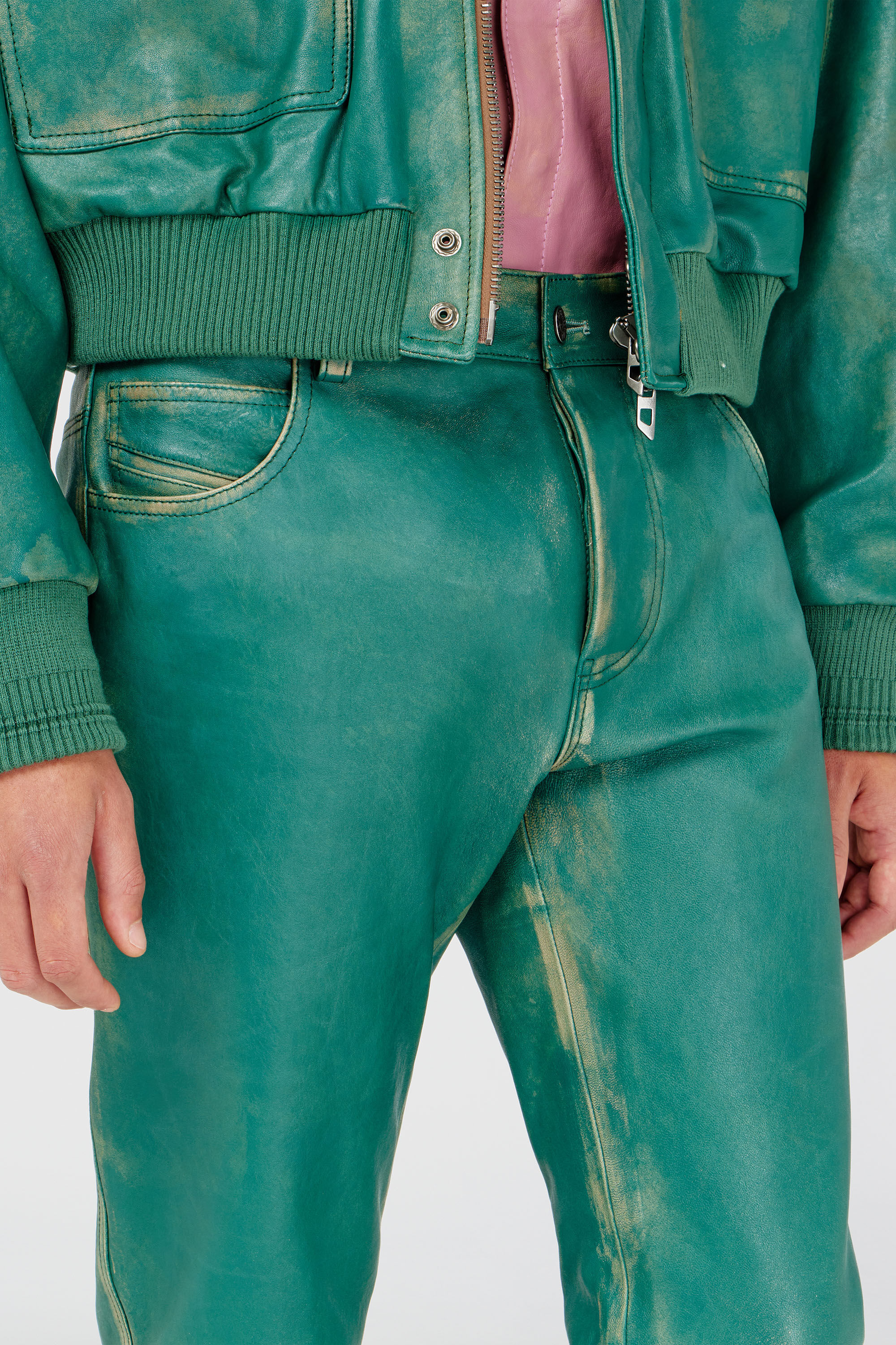 Men's Pants in treated leather | Green | Diesel US